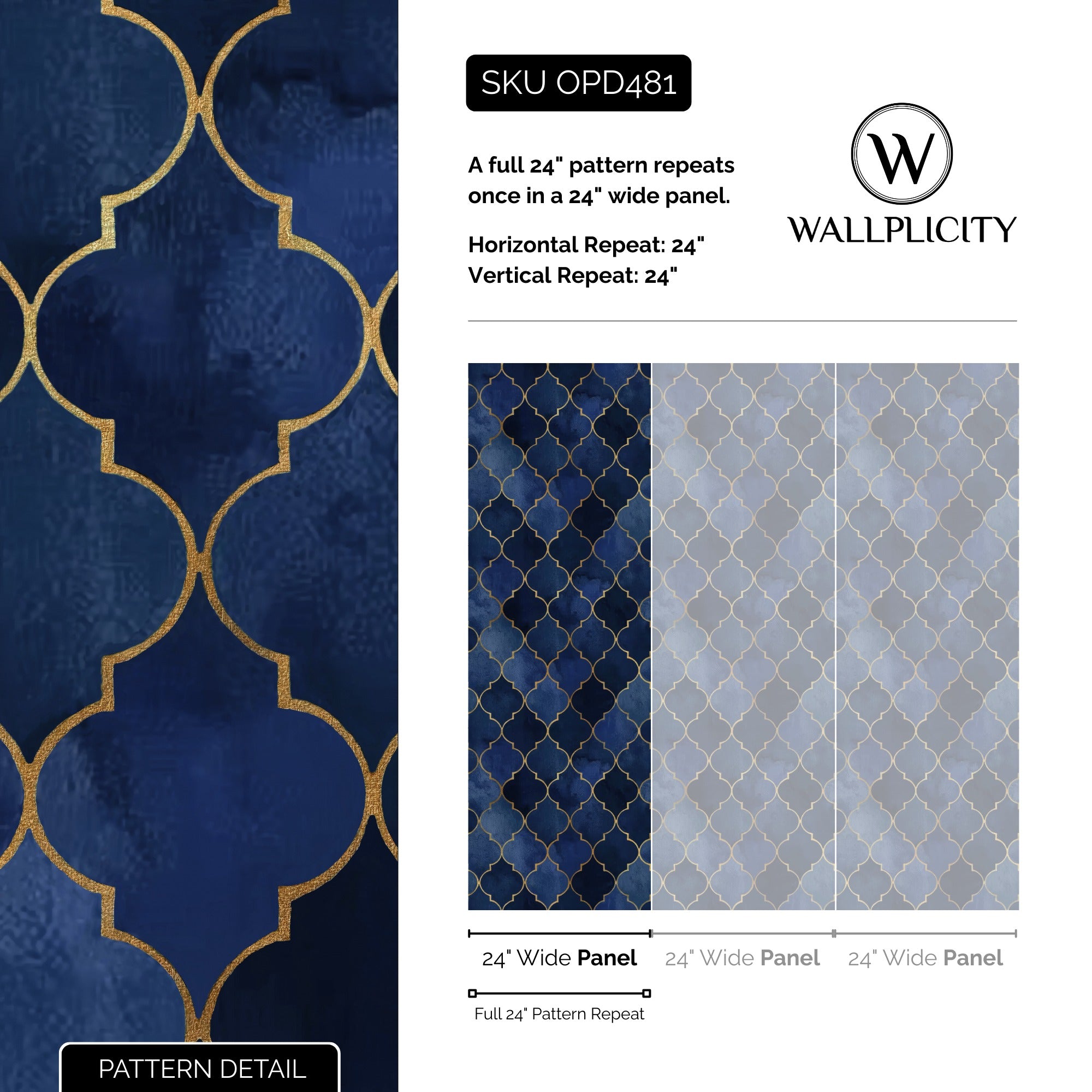 Admiral Trellis wallpaper pattern detail and repeat size