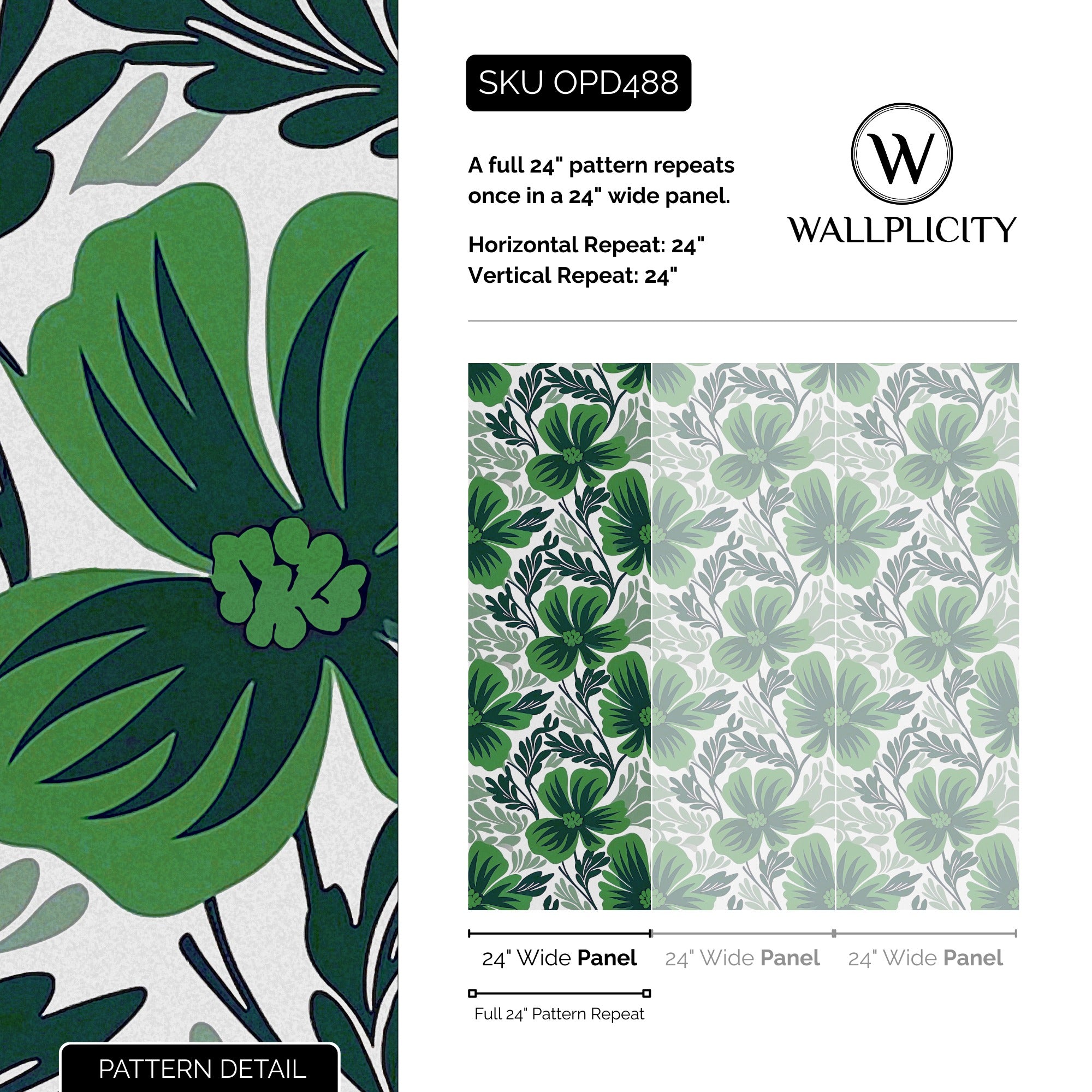 Emerald Jungle wallpaper pattern detail and repeat size