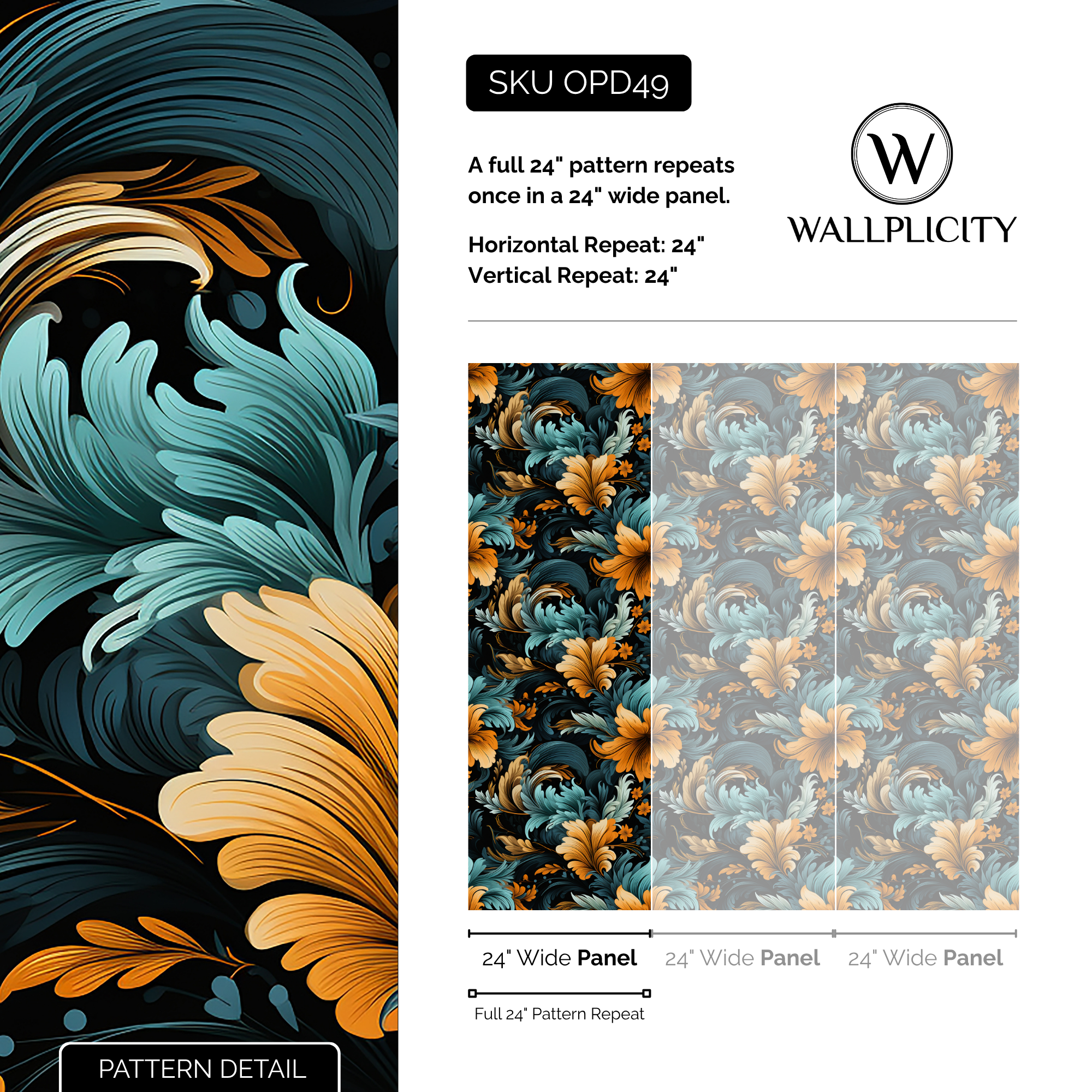 Palazzo wallpaper pattern detail and repeat size