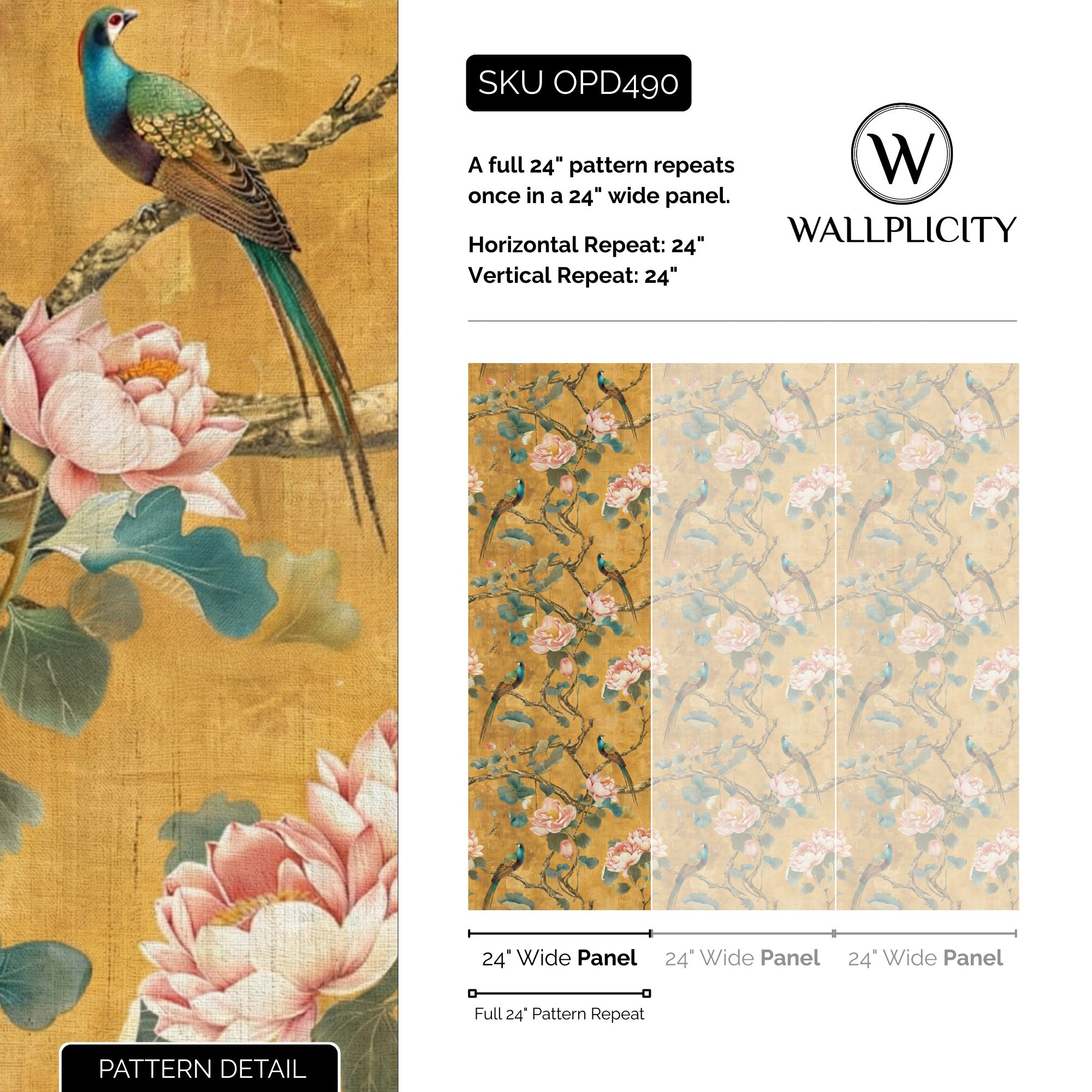 Golden Garden wallpaper pattern detail and repeat size