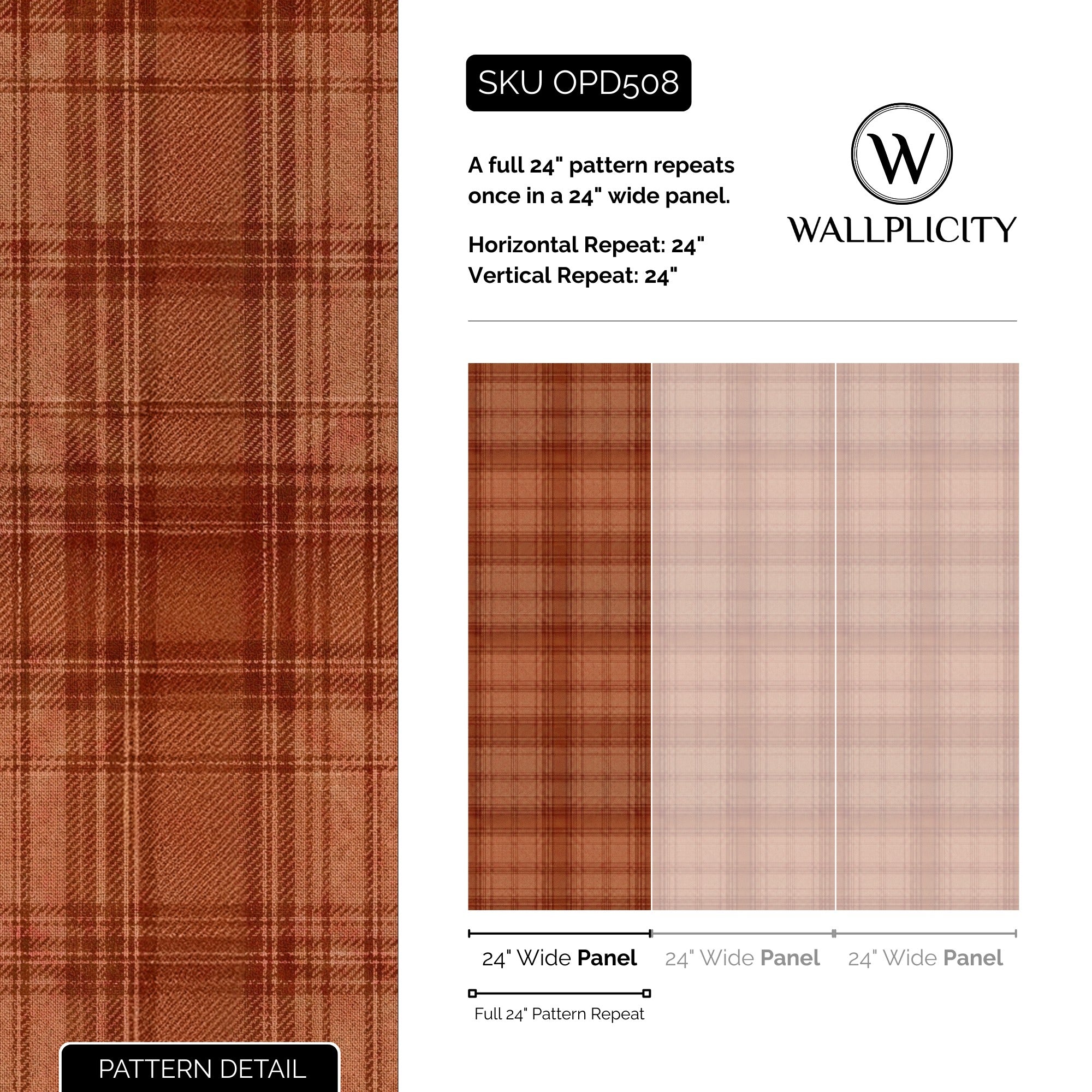 Rust Flannel wallpaper pattern detail and repeat size