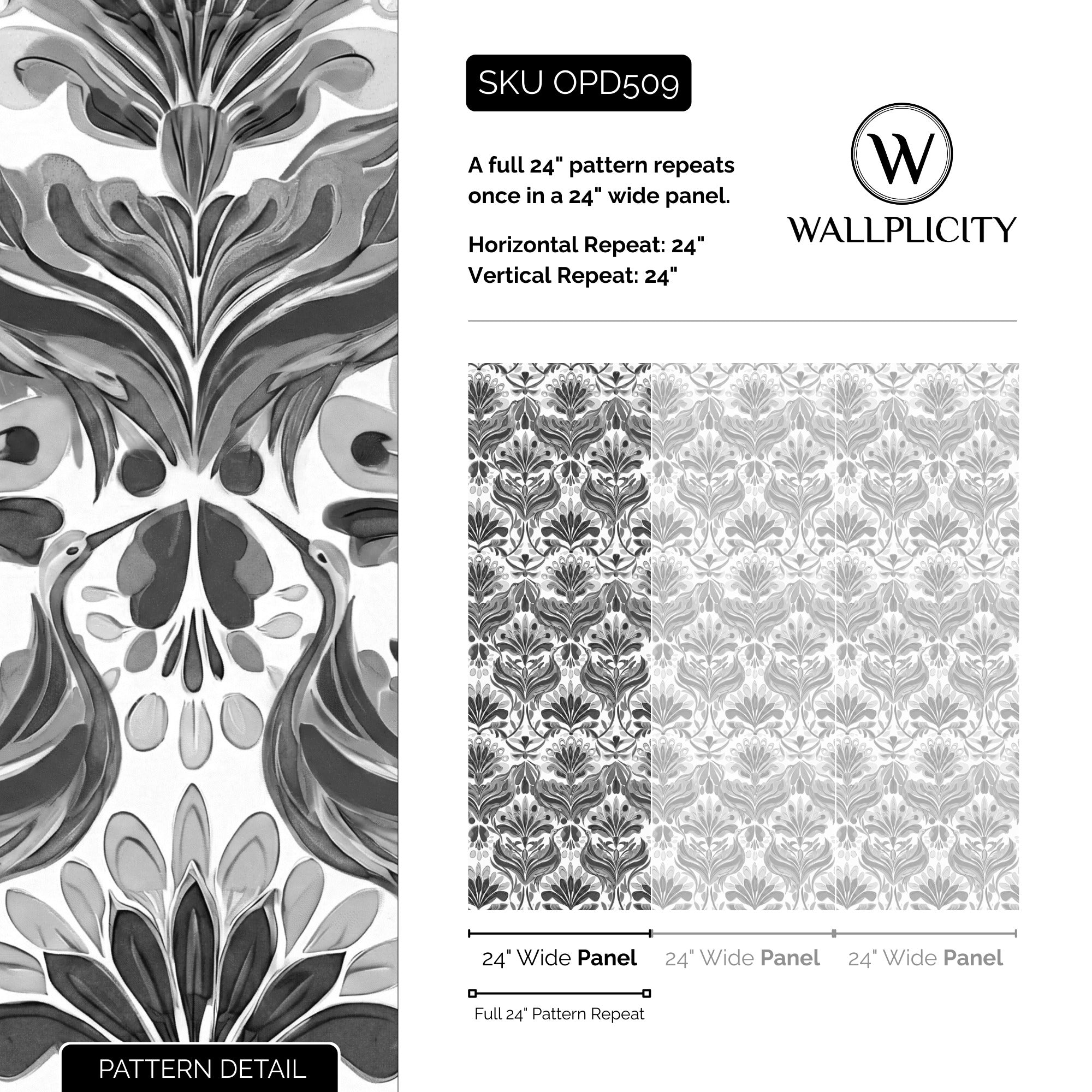 Nouveau Noir wallpaper pattern detail and repeat size