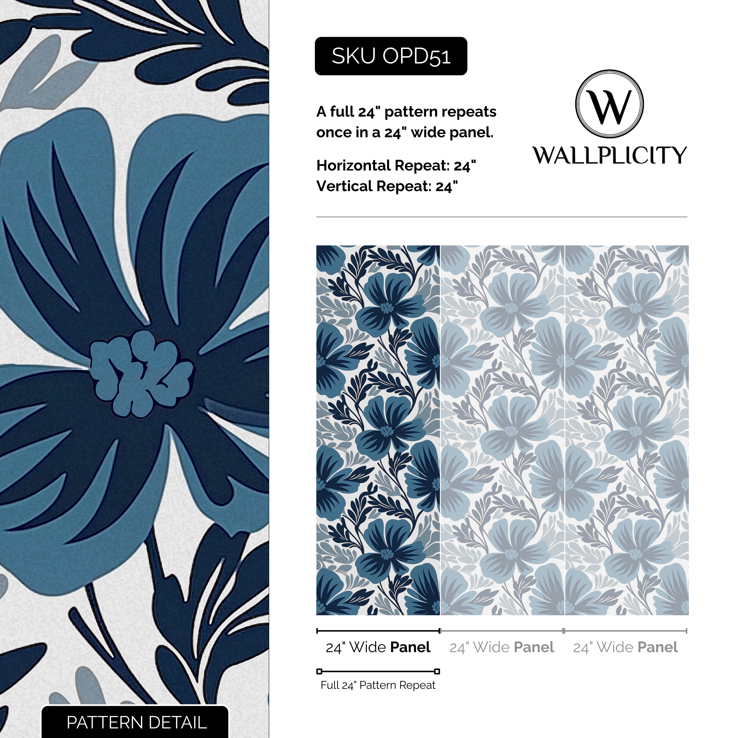 Midnight Tropics wallpaper pattern detail and repeat size
