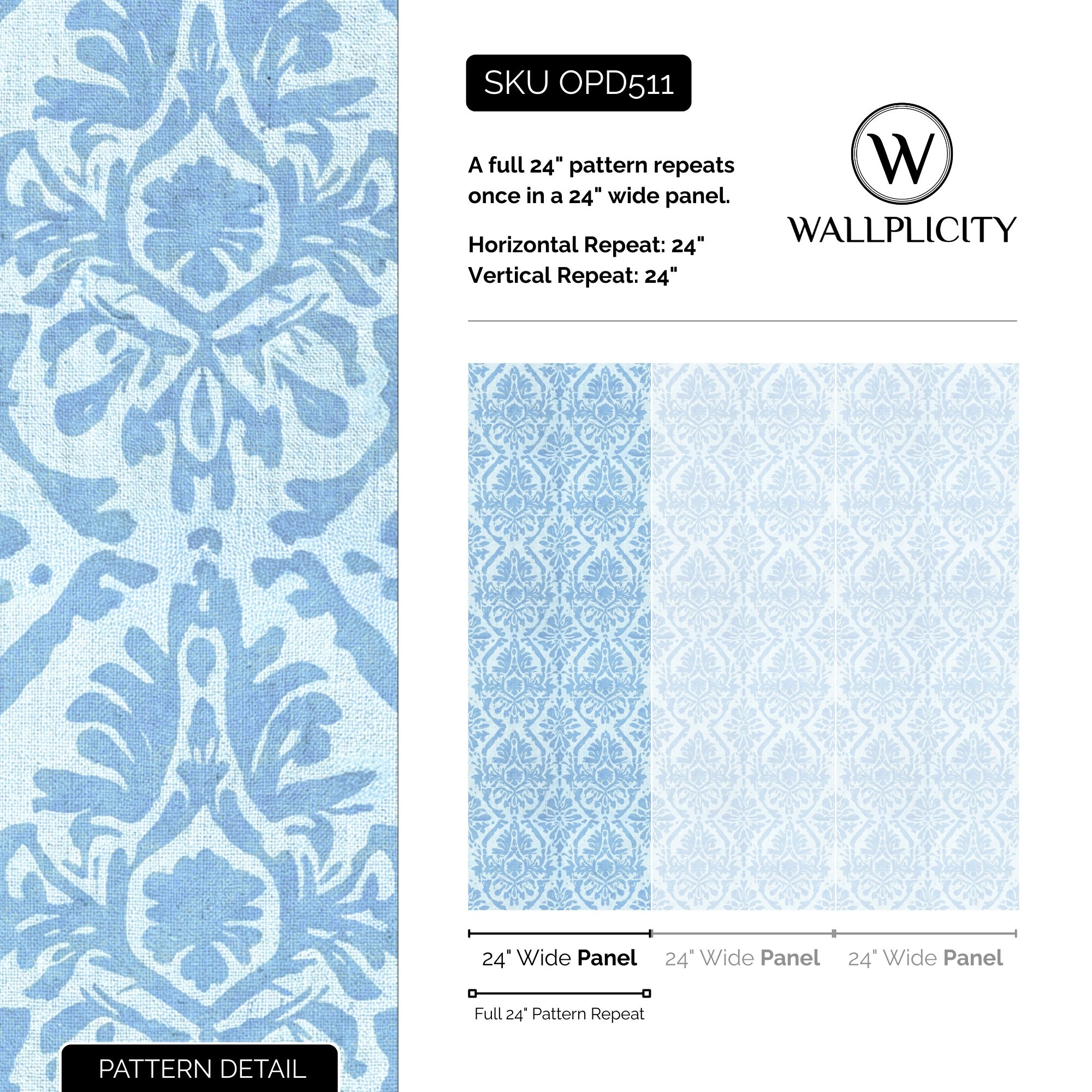 Morris Blue wallpaper pattern detail and repeat size