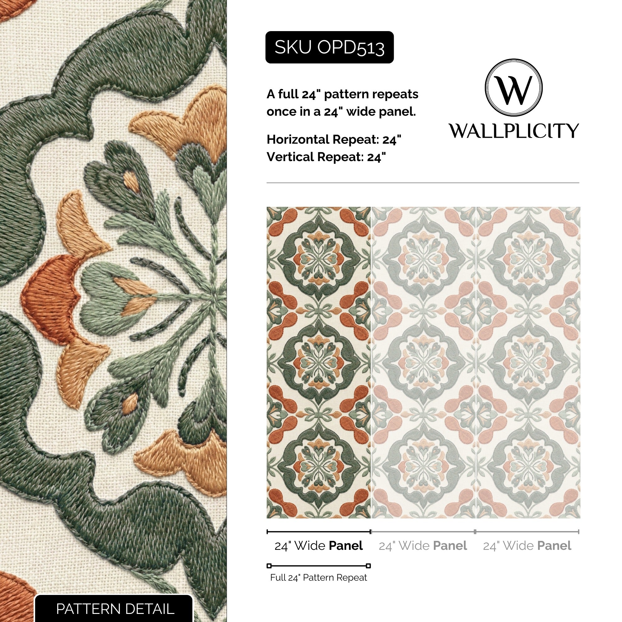 Sage Medina wallpaper pattern detail and repeat size