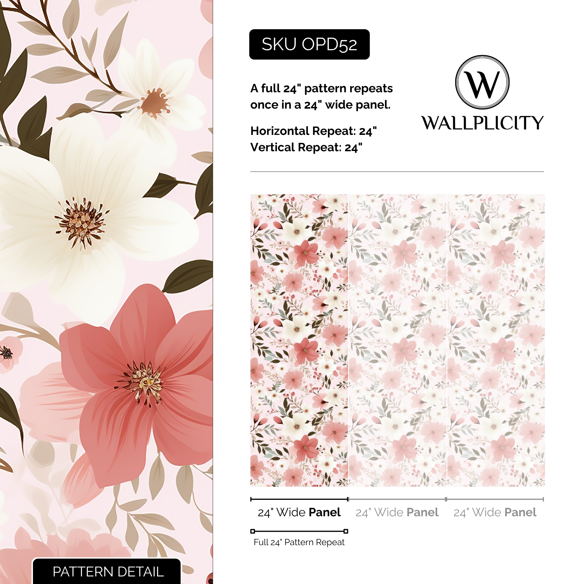 Rosie Posy wallpaper pattern detail and repeat size
