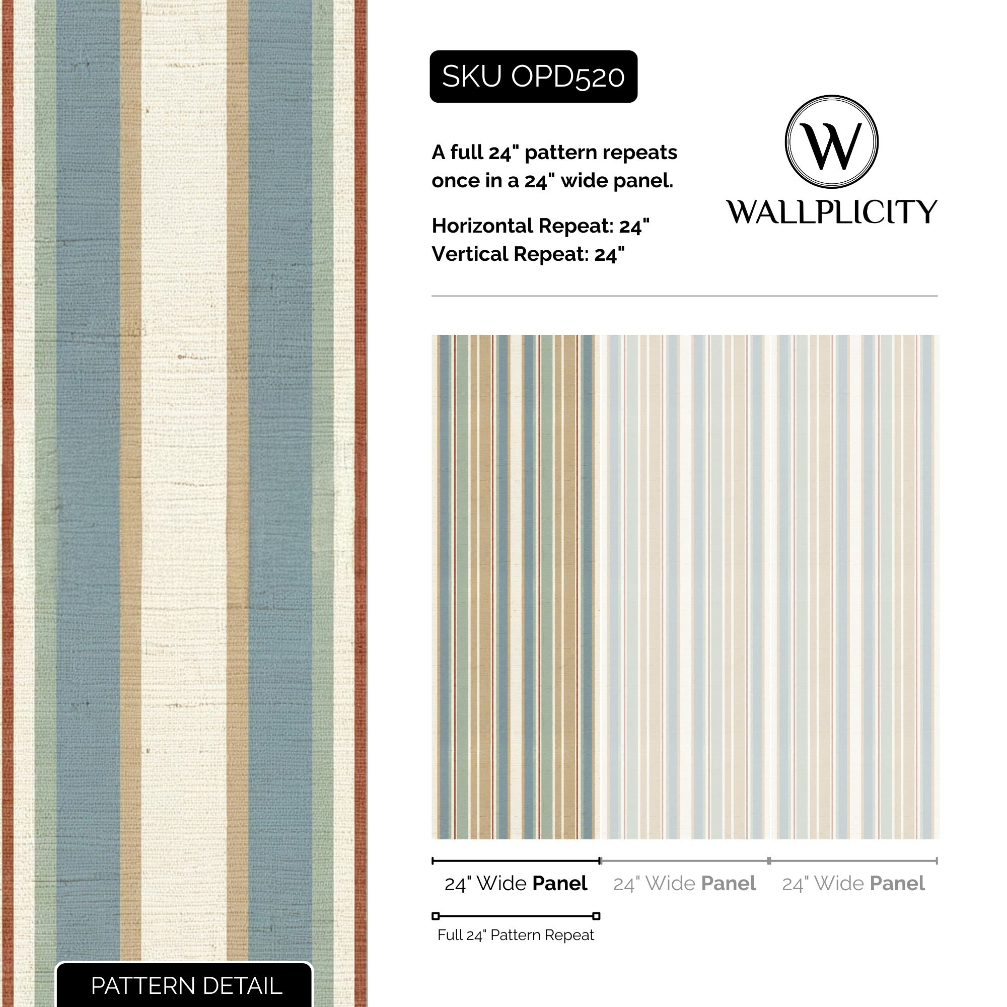 Zen Stripe wallpaper pattern detail and repeat size