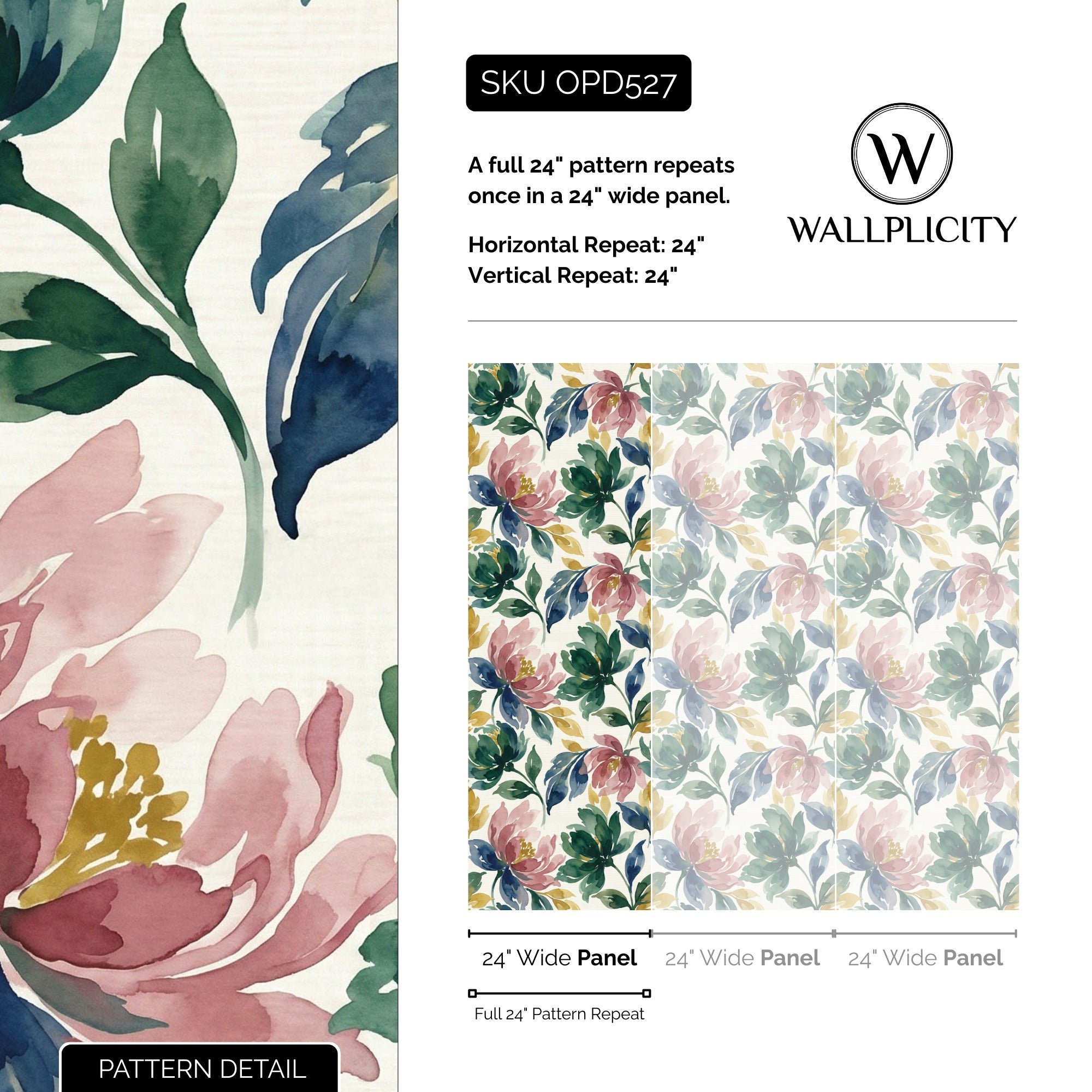 Wildflower Parade wallpaper pattern detail and repeat size