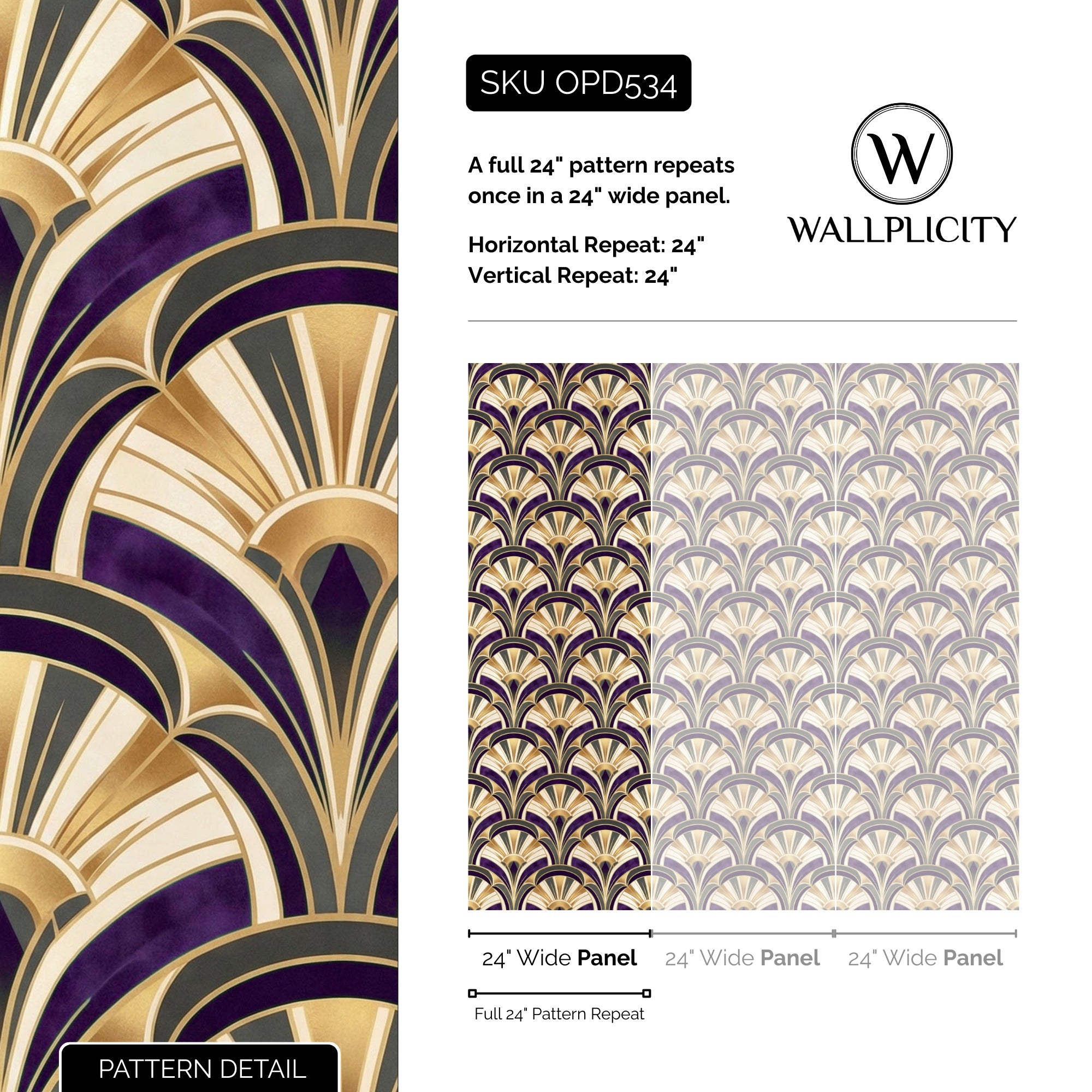 Violet Marquee wallpaper pattern detail and repeat size