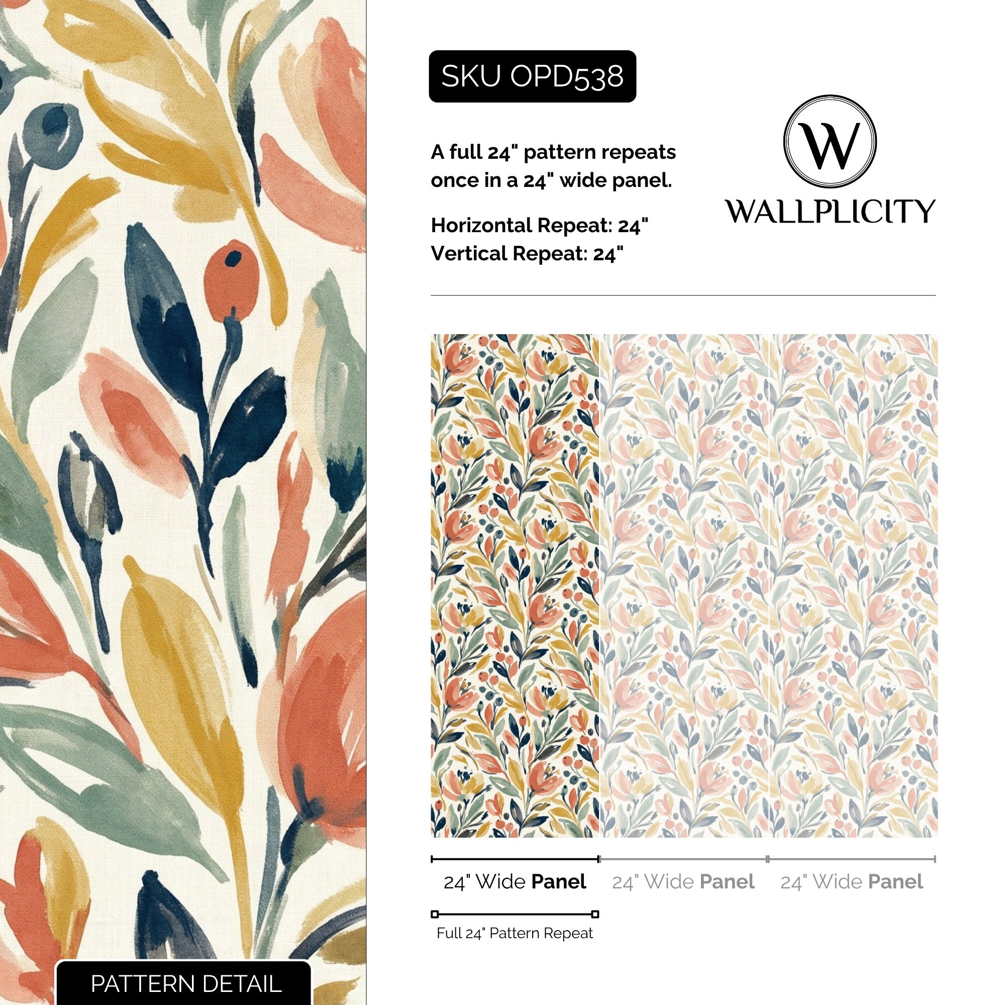 Seaside Wildflower wallpaper pattern detail and repeat size
