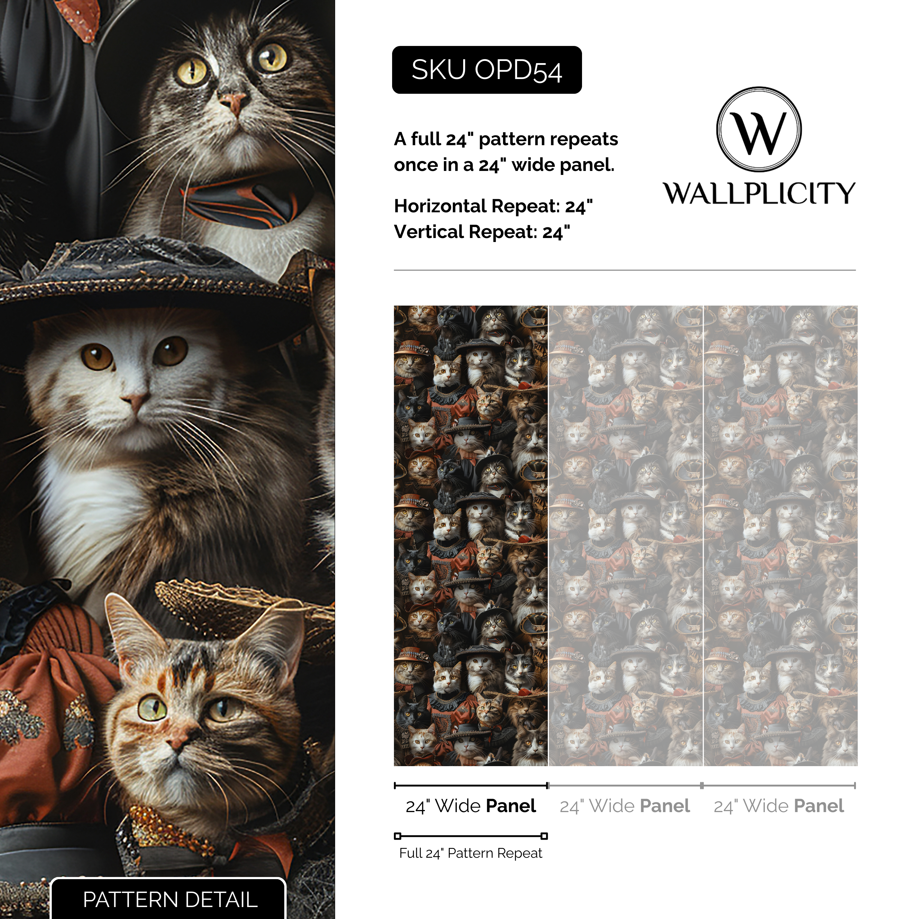 Velvet Whiskers wallpaper pattern detail and repeat size
