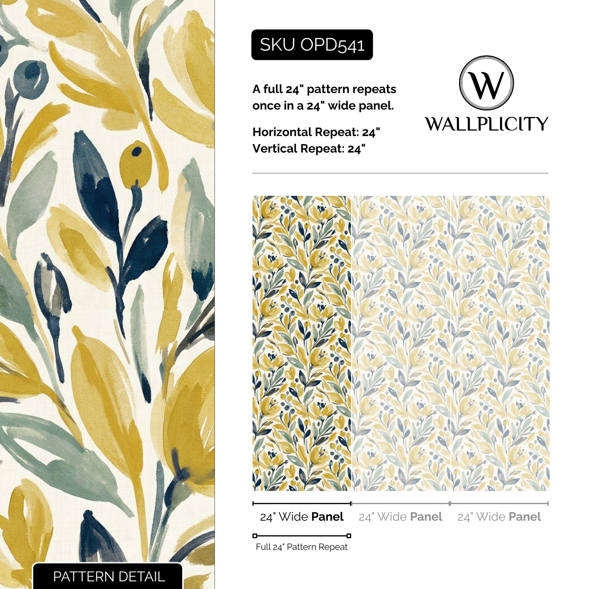 Golden Meadow wallpaper pattern detail and repeat size