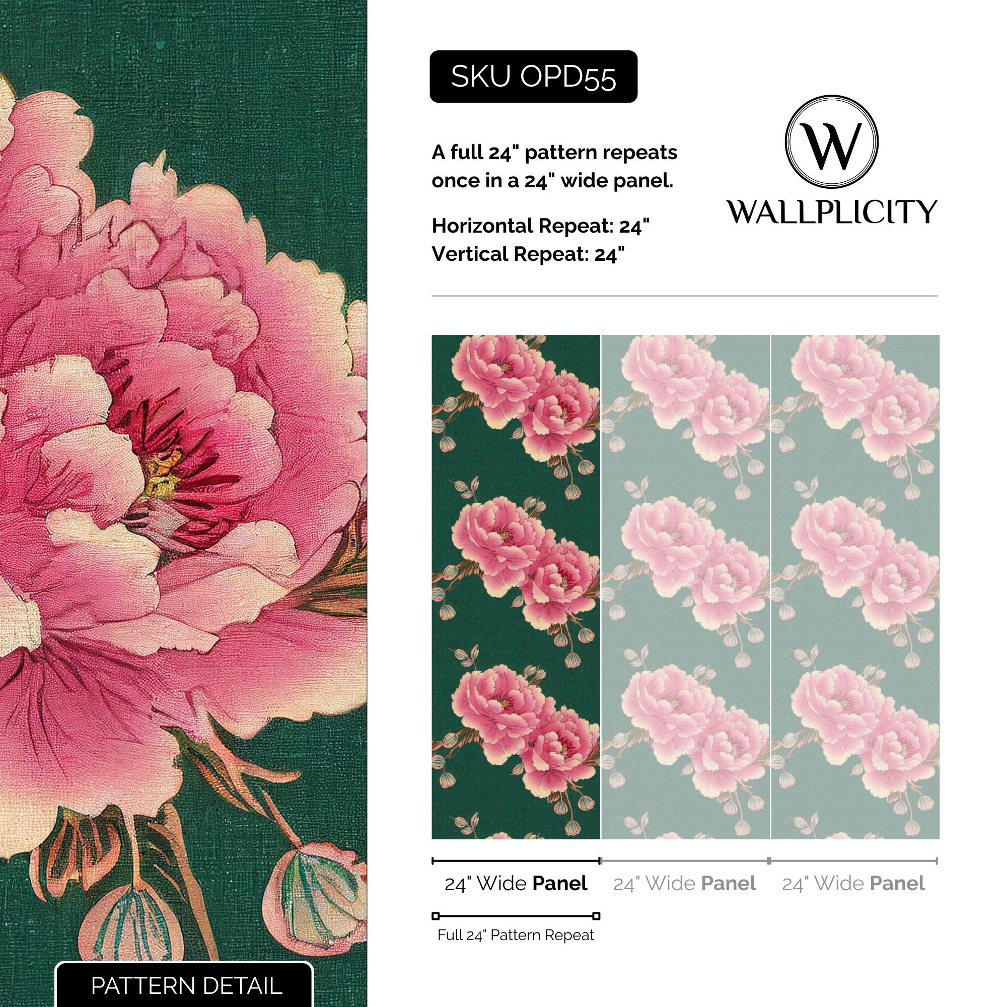 Garden Party wallpaper pattern detail and repeat size
