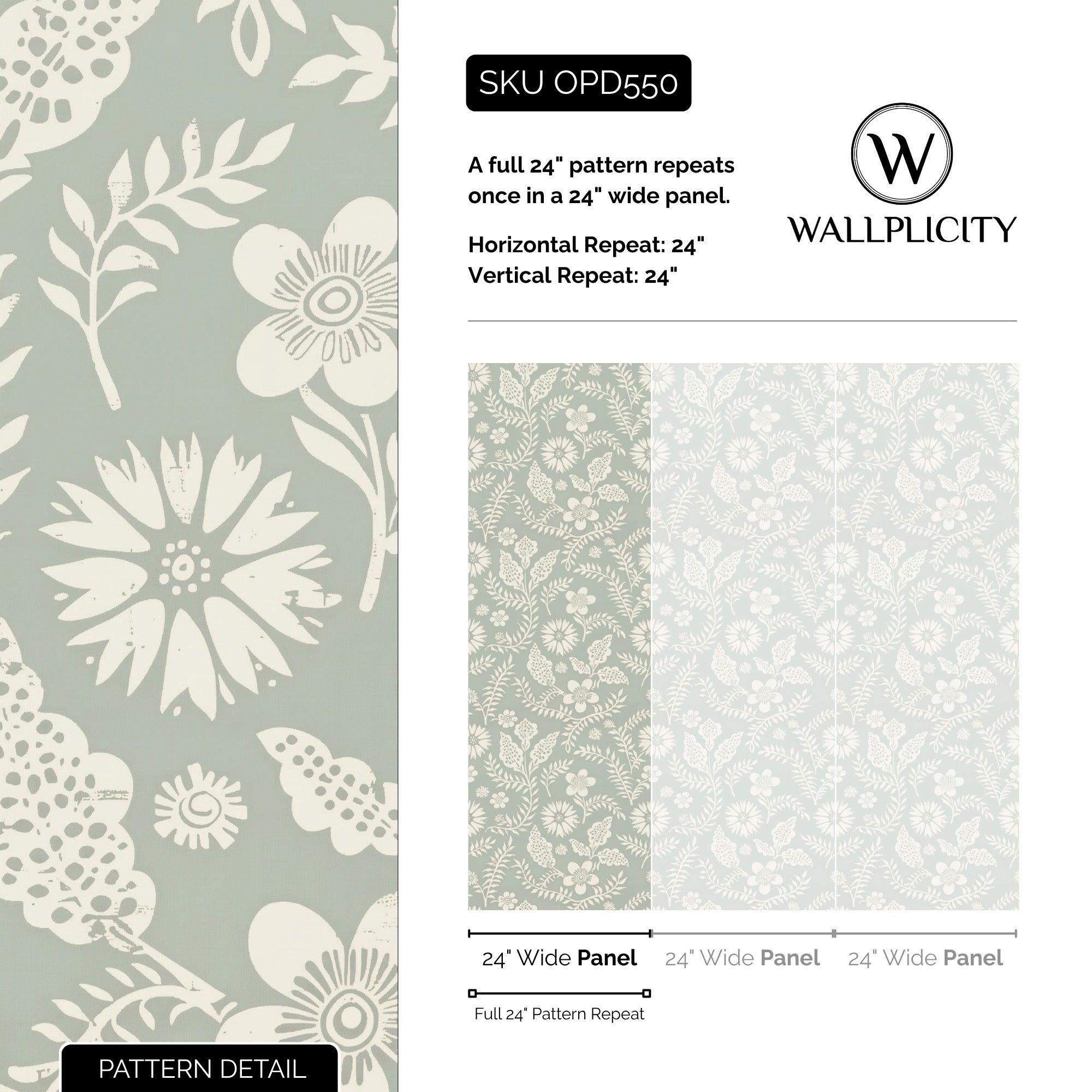 Meadow Mist wallpaper pattern detail and repeat size