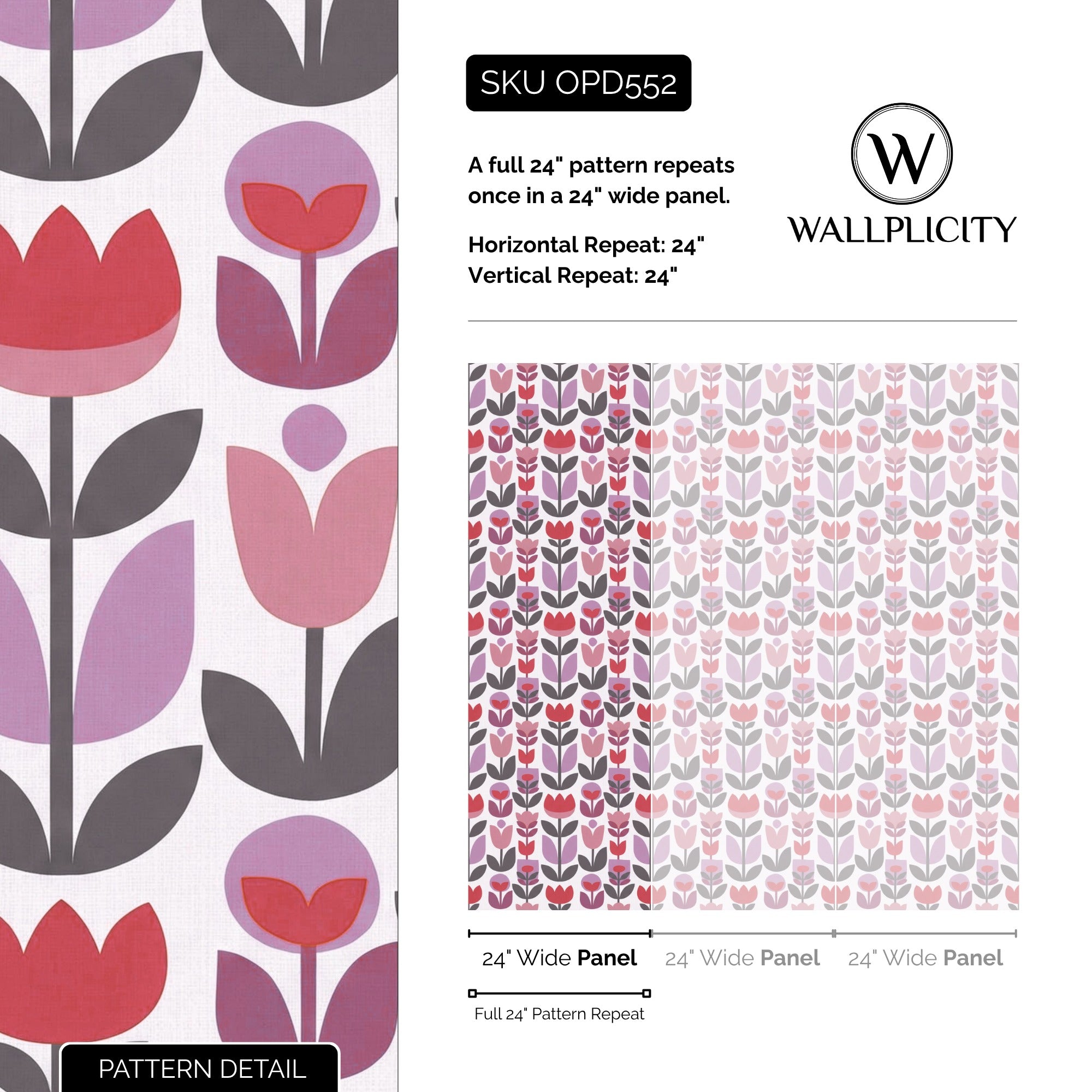 Tulip Mania wallpaper pattern detail and repeat size