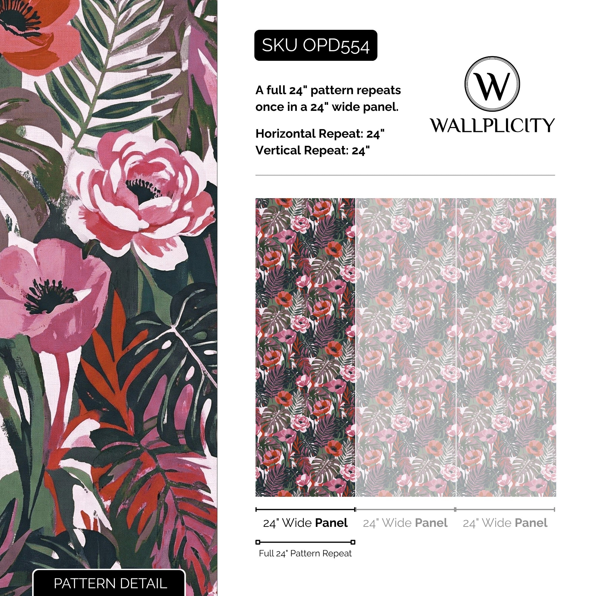 Tropic Punch wallpaper pattern detail and repeat size