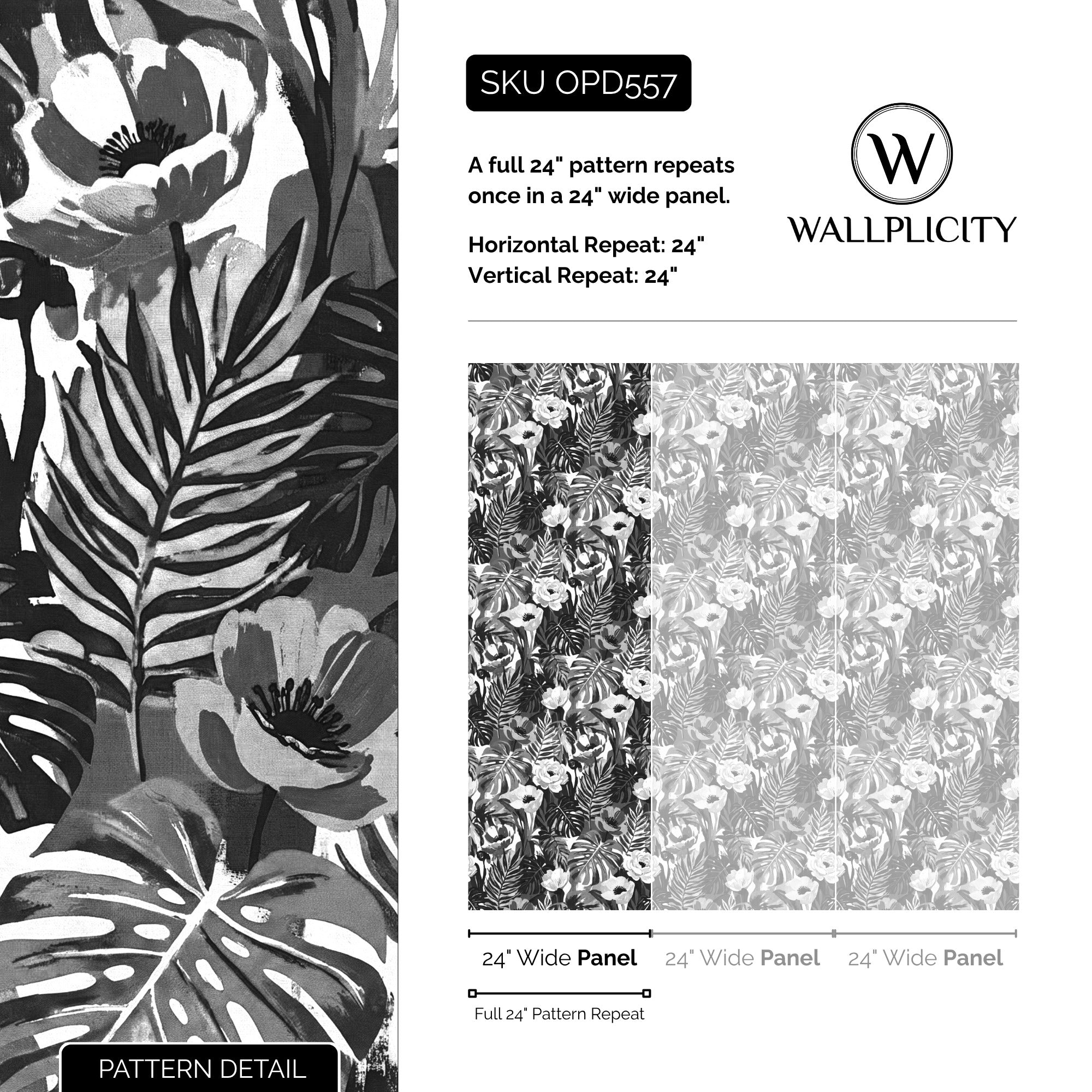Tropic Noir wallpaper pattern detail and repeat size