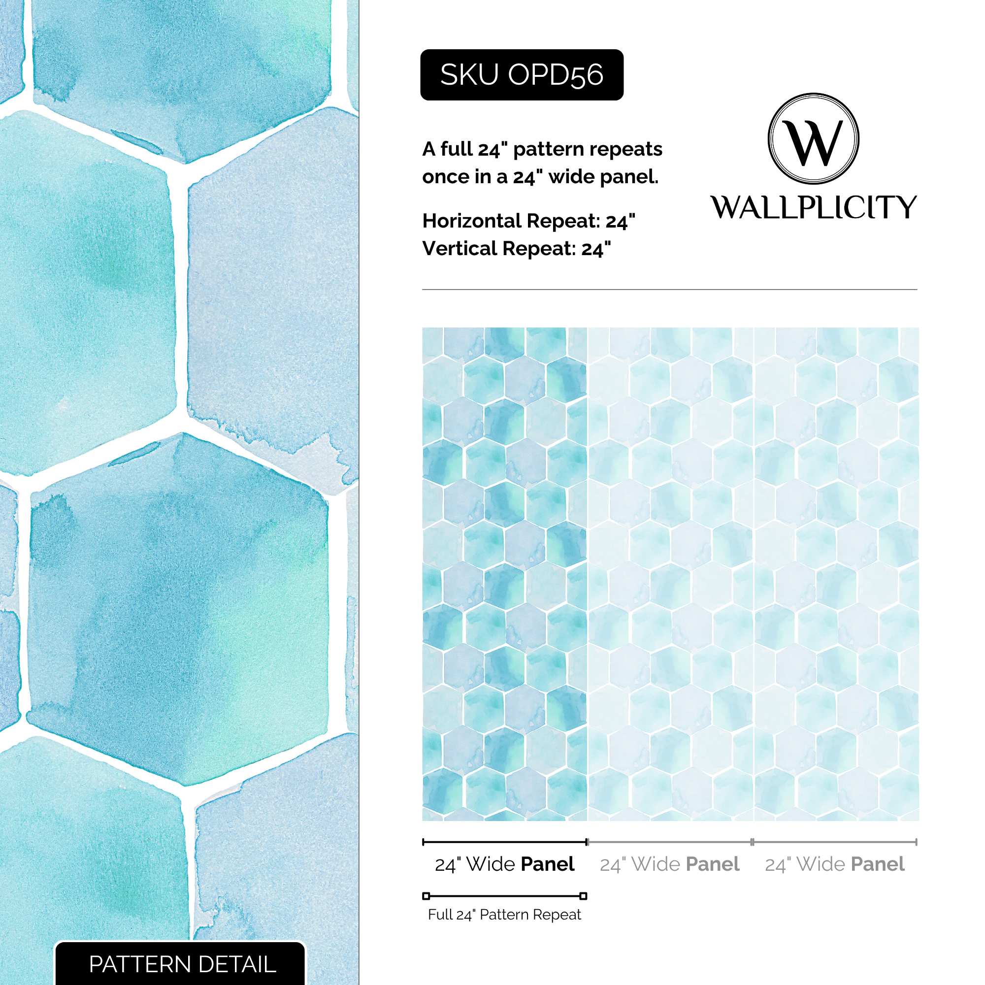 Sea Glass wallpaper pattern detail and repeat size