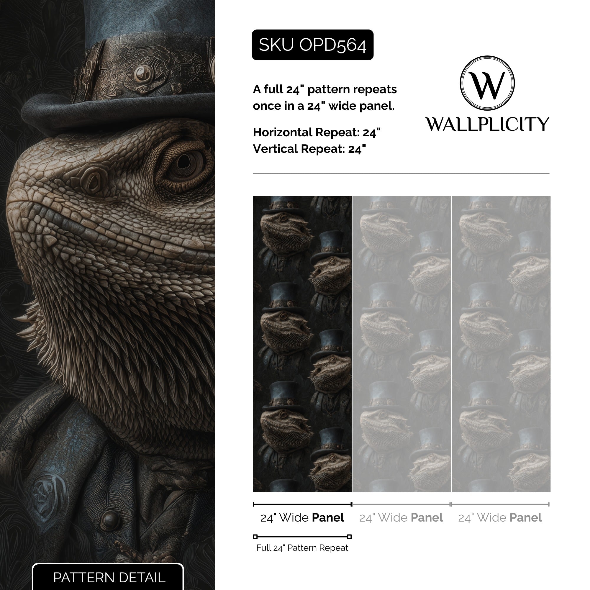 Dapper Dragon wallpaper pattern detail and repeat size