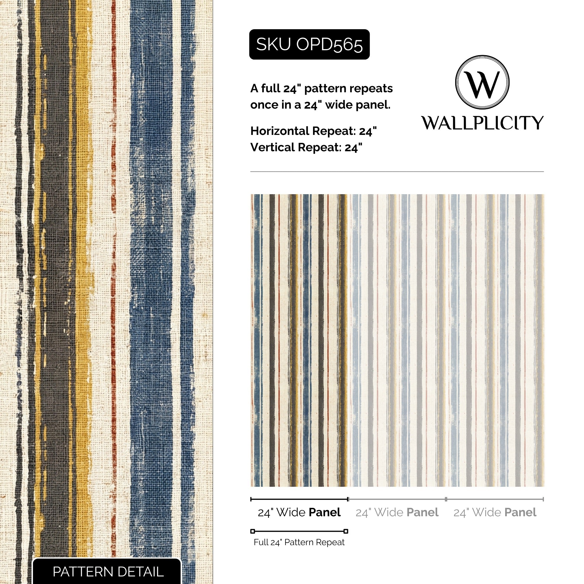 Bluebird Stripe wallpaper pattern detail and repeat size