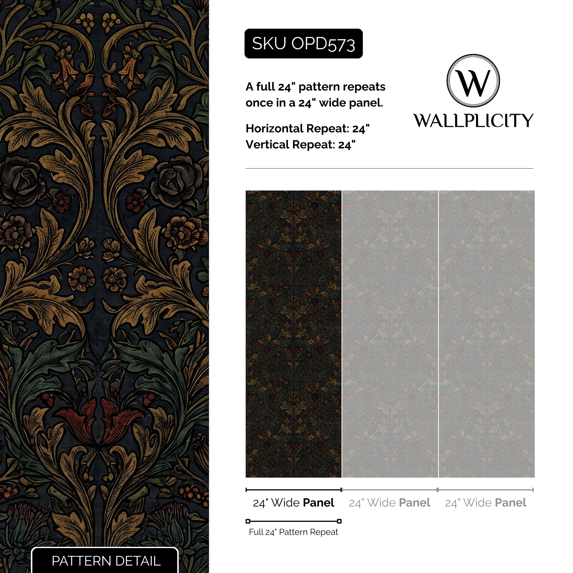 Morris Vineyard wallpaper pattern detail and repeat size