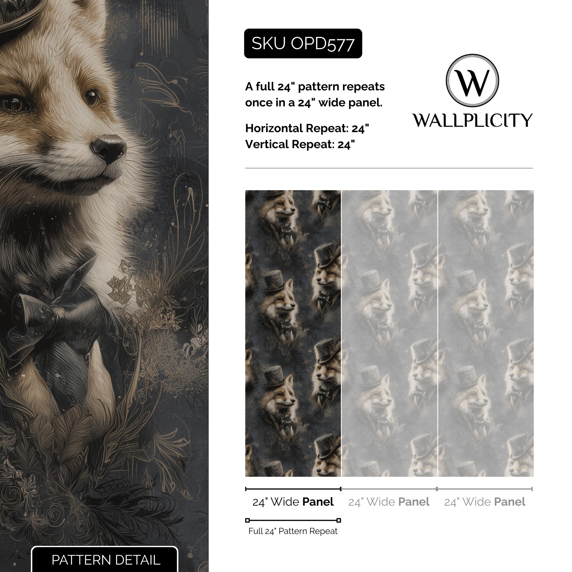 Foxglove Noir wallpaper pattern detail and repeat size