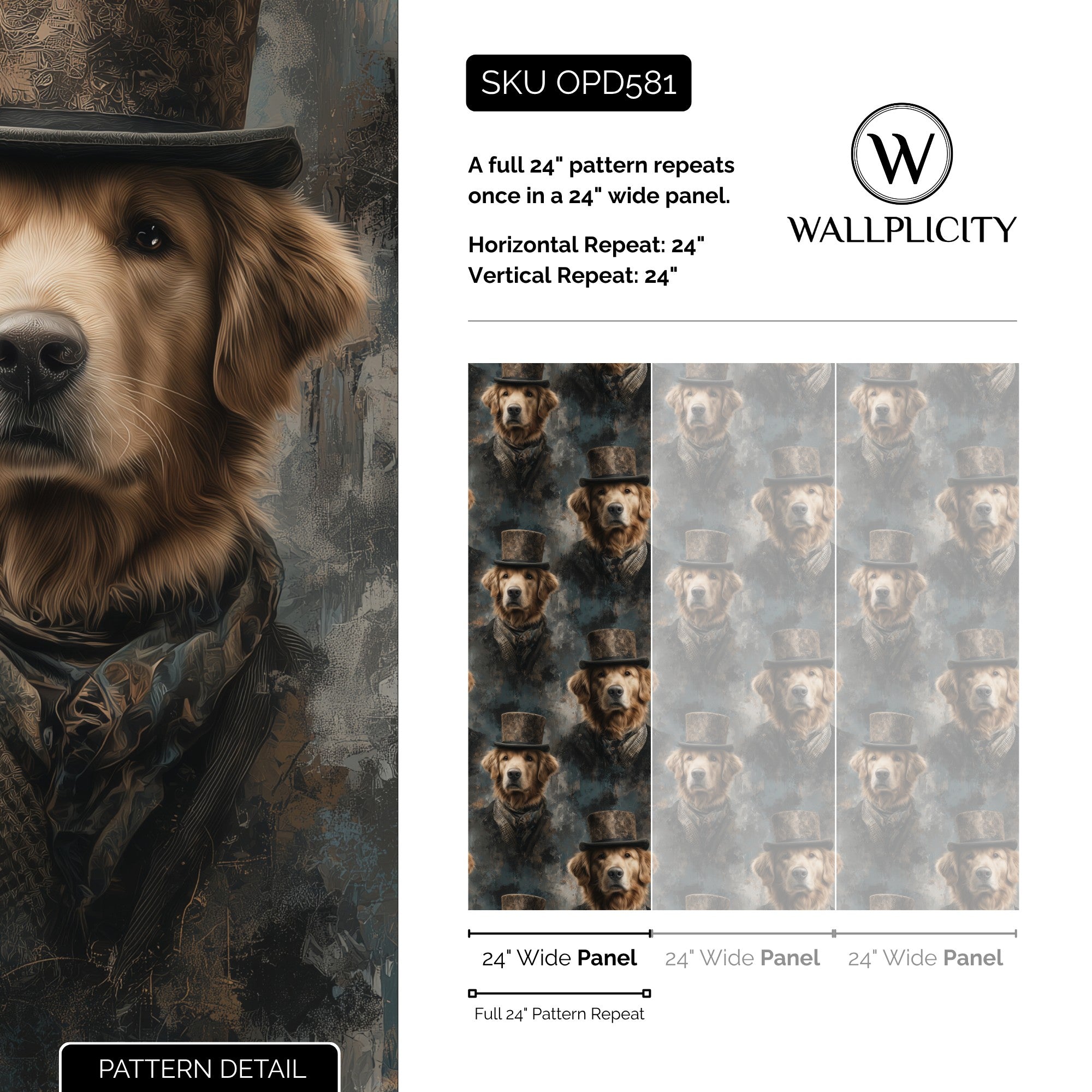 Good Boy Esquire wallpaper pattern detail and repeat size