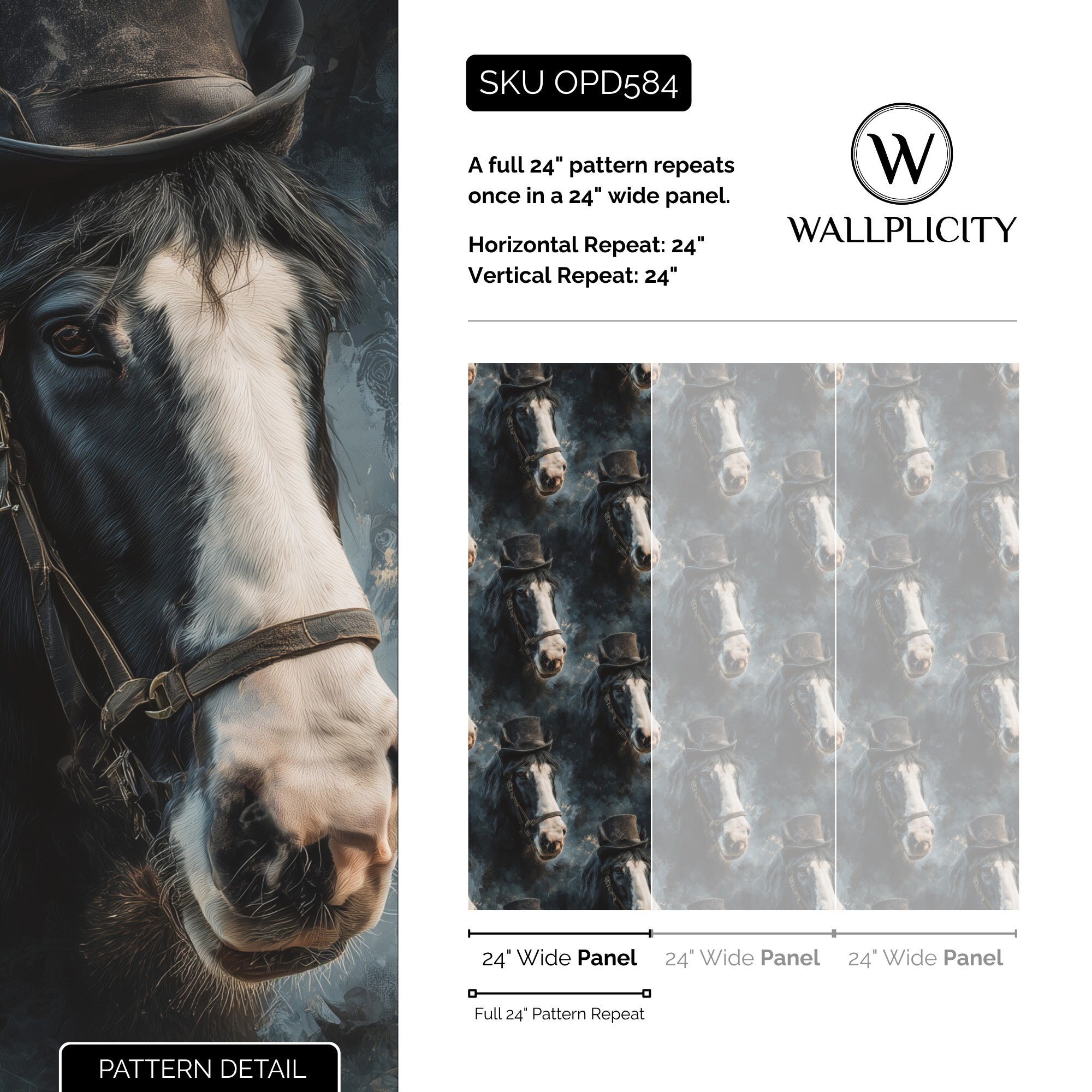Midnight Mare wallpaper pattern detail and repeat size