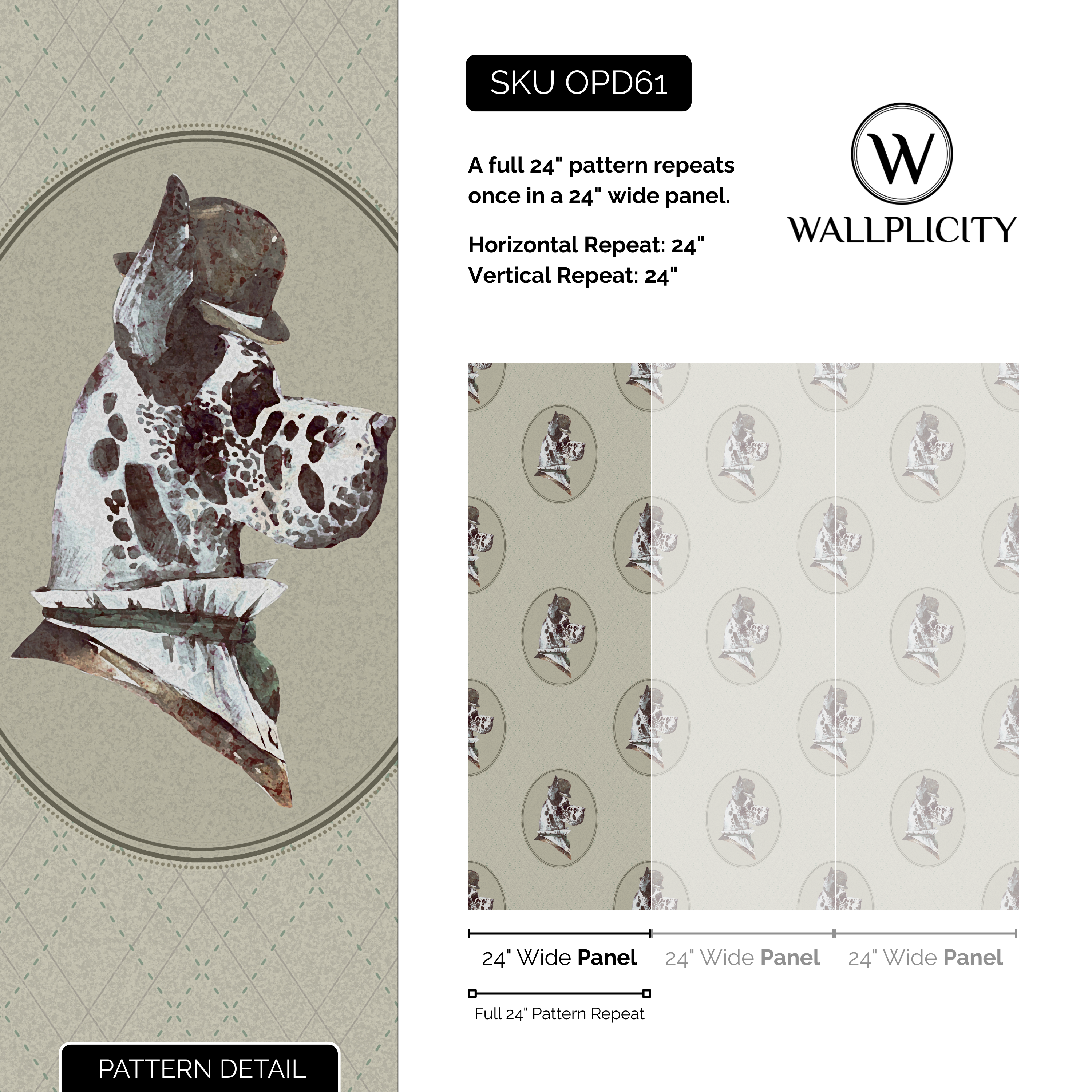 Puppy Parade wallpaper pattern detail and repeat size