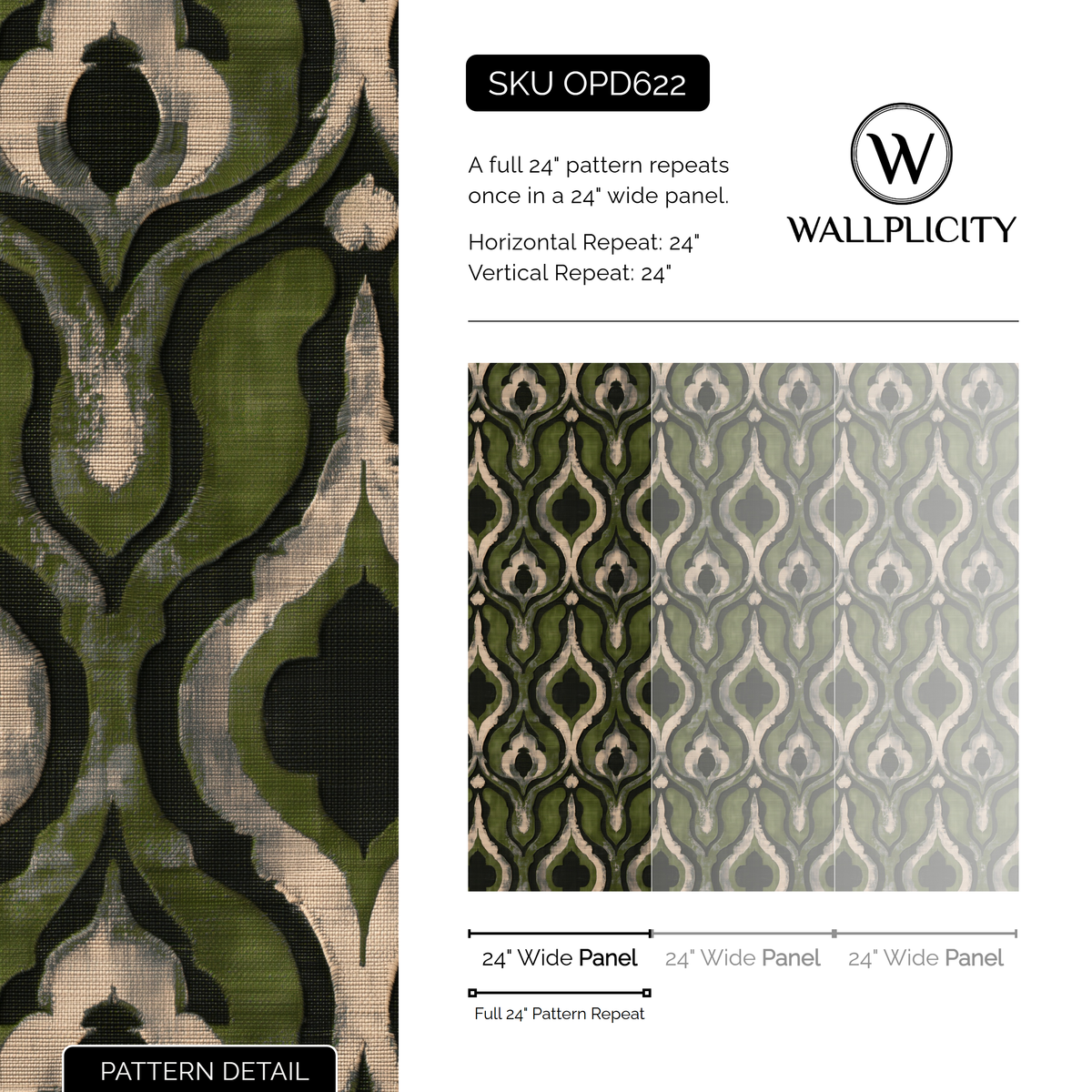 Moss Lantern wallpaper pattern detail and repeat size