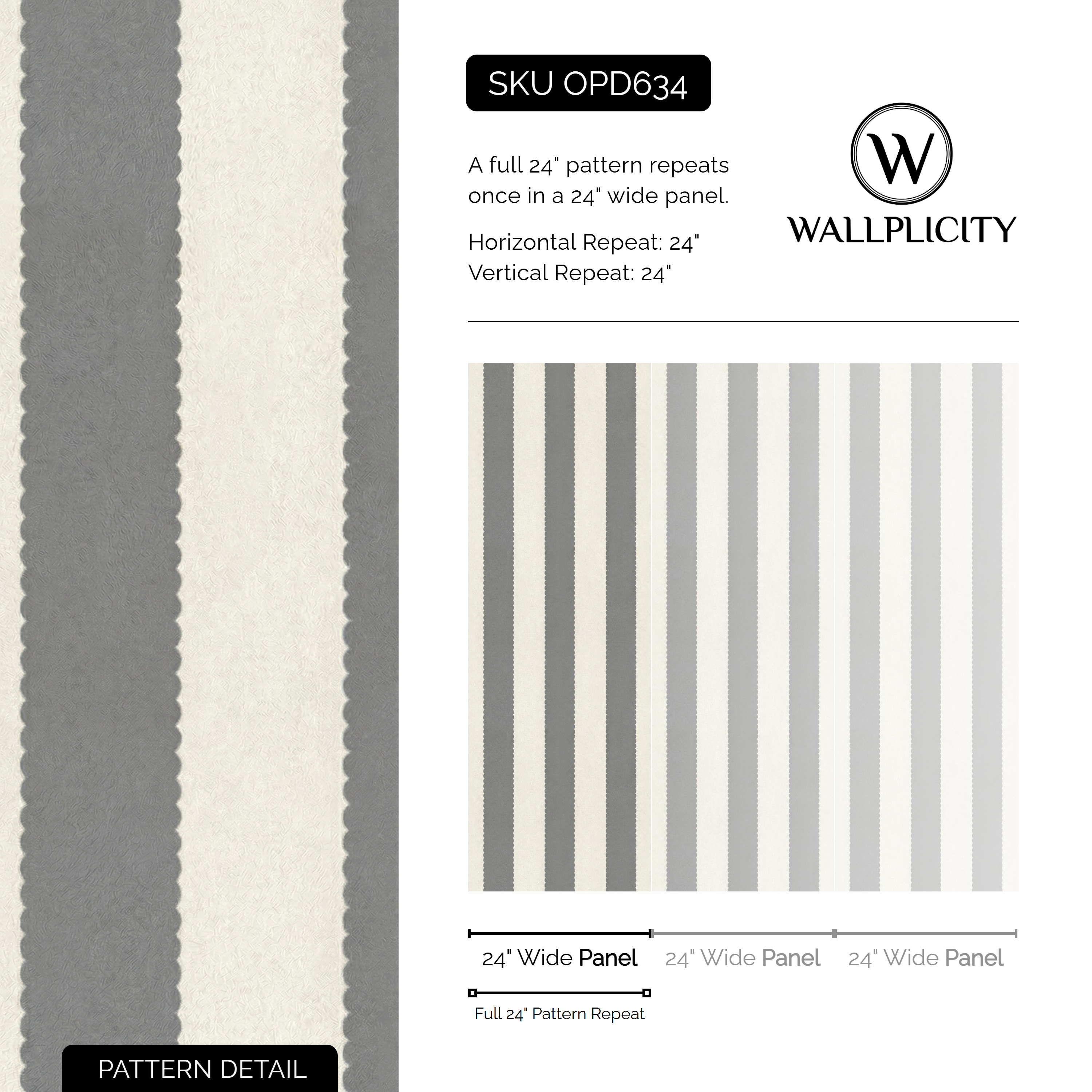 Charcoal Ribbon wallpaper pattern detail and repeat size