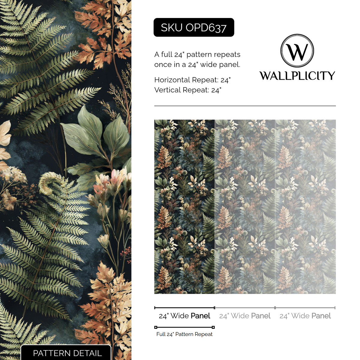 Copper Bracken wallpaper pattern detail and repeat size