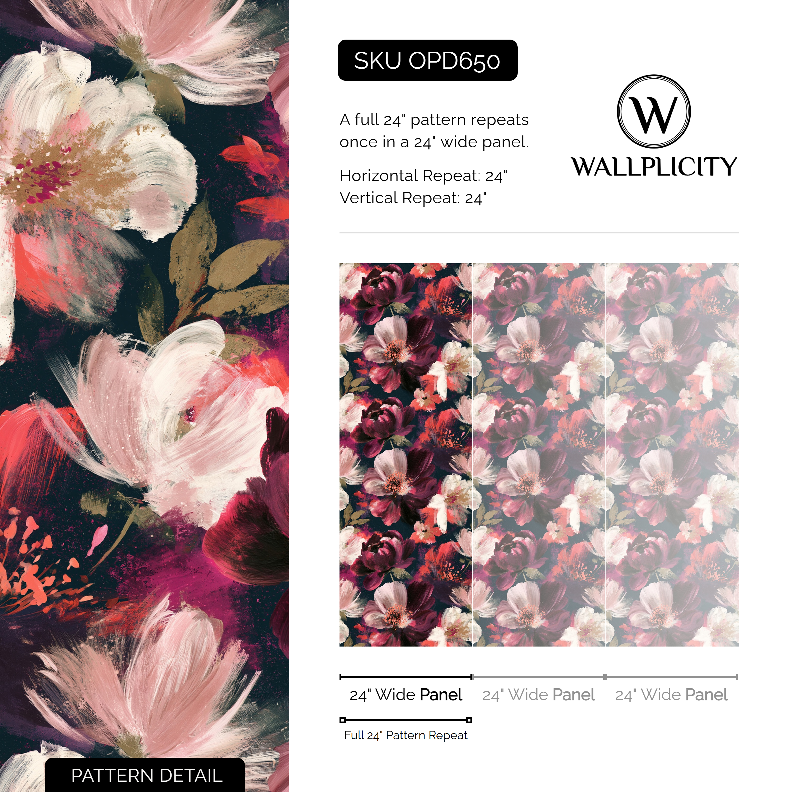 Garnet Bloom wallpaper pattern detail and repeat size