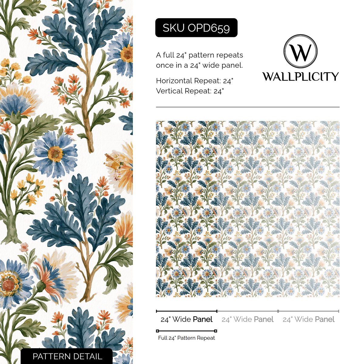 Cornflower Chintz wallpaper pattern detail and repeat size