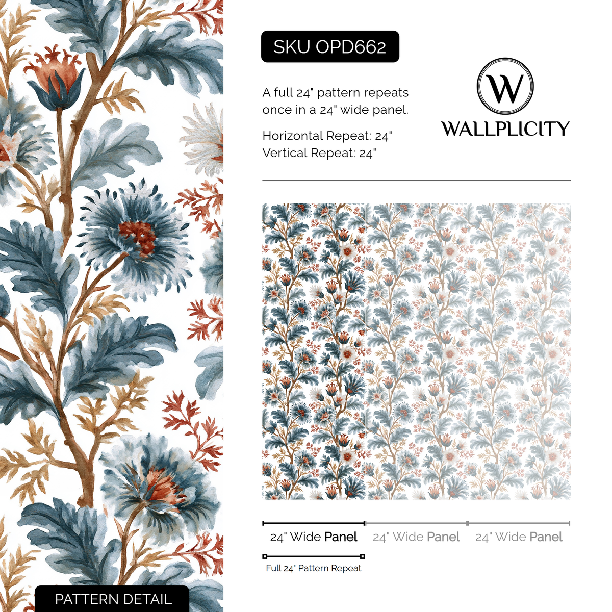Delft Branch wallpaper pattern detail and repeat size