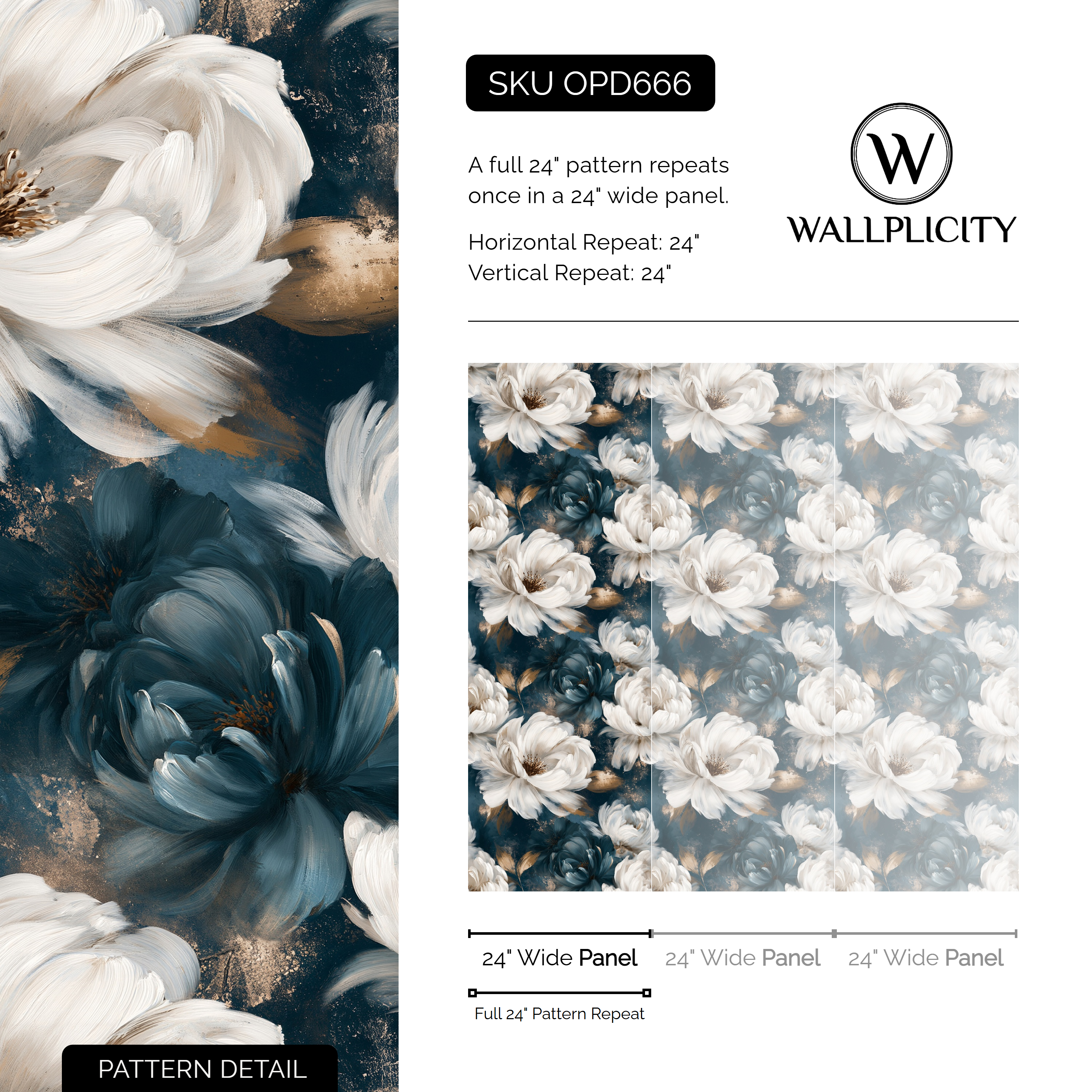 Pearl Nocturne wallpaper pattern detail and repeat size