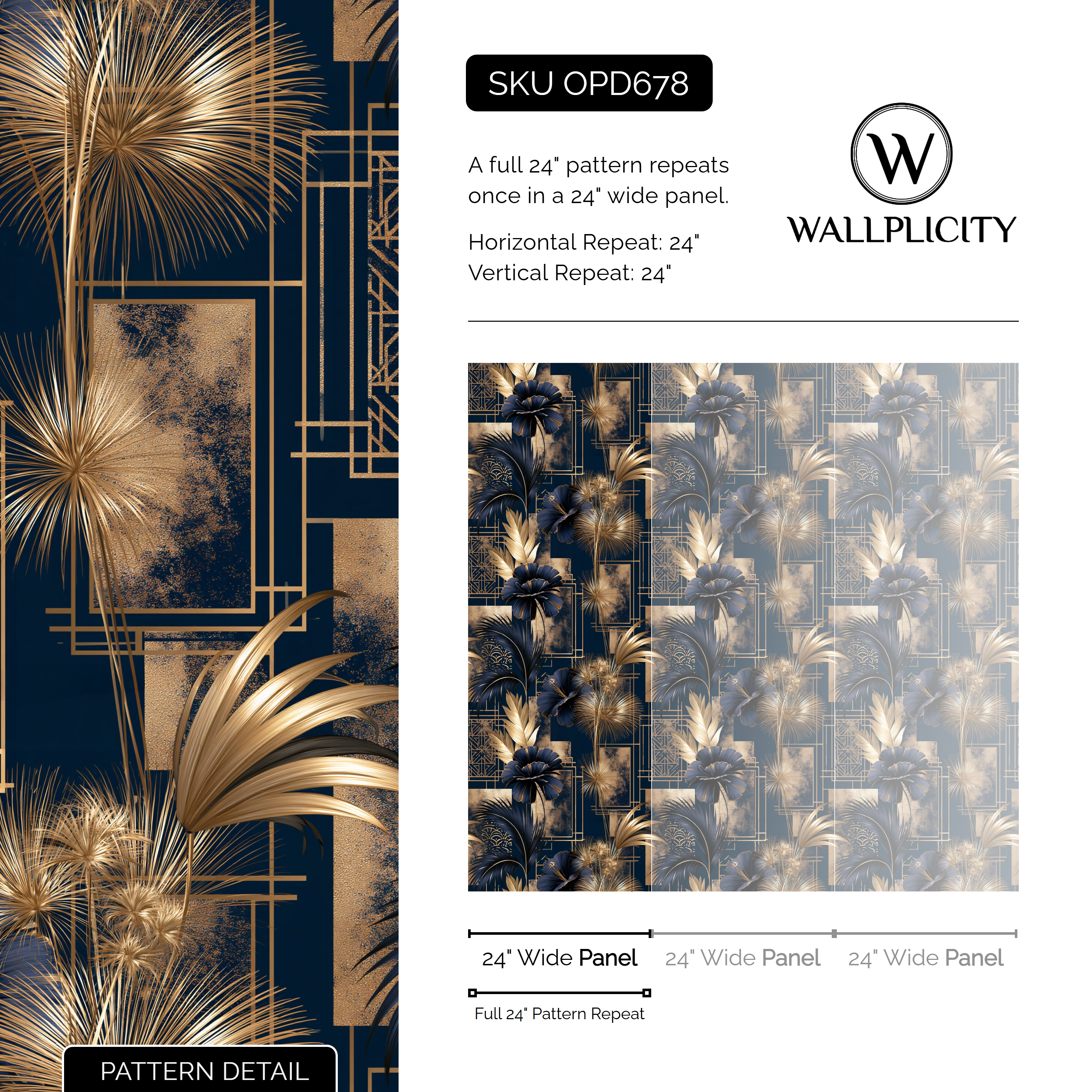 Gilded Soiree wallpaper pattern detail and repeat size