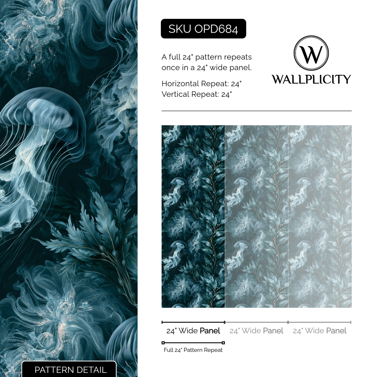 Kelp Cathedral wallpaper pattern detail and repeat size
