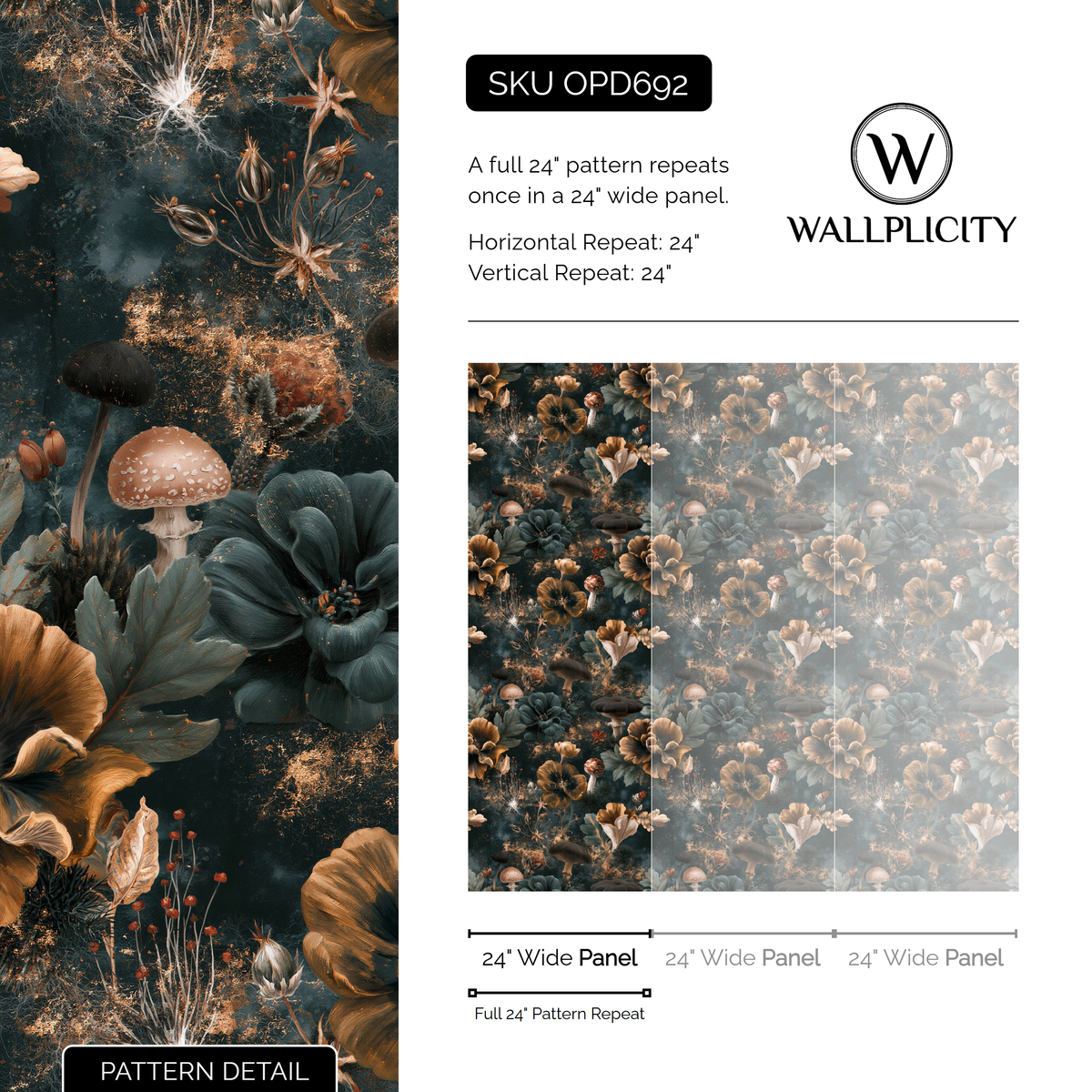 Golden Forage wallpaper pattern detail and repeat size