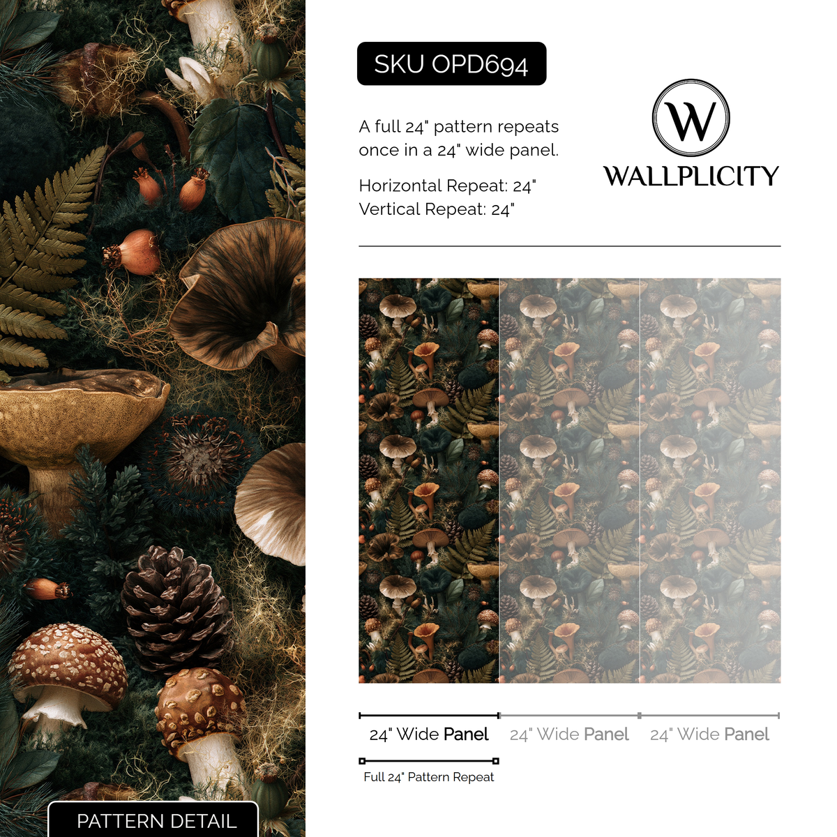 Chanterelle Woods wallpaper pattern detail and repeat size