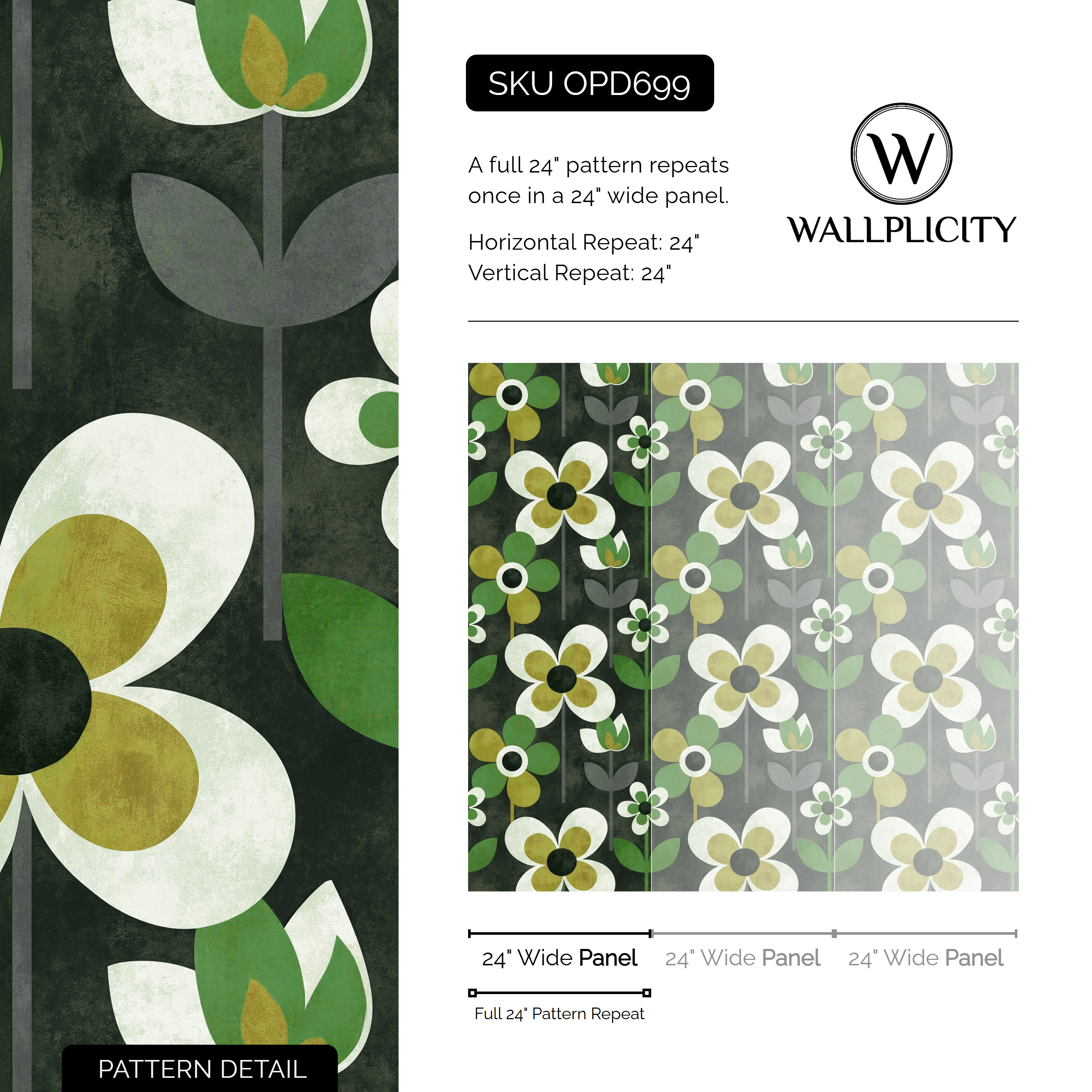 Pistachio Mod wallpaper pattern detail and repeat size