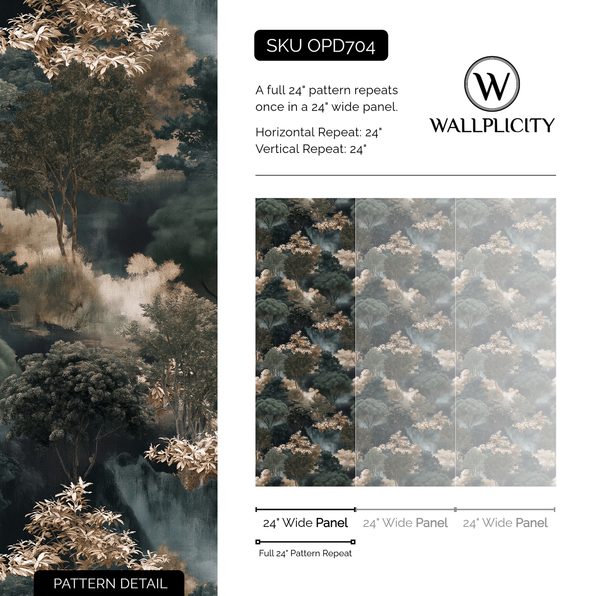 Silver Arbor wallpaper pattern detail and repeat size