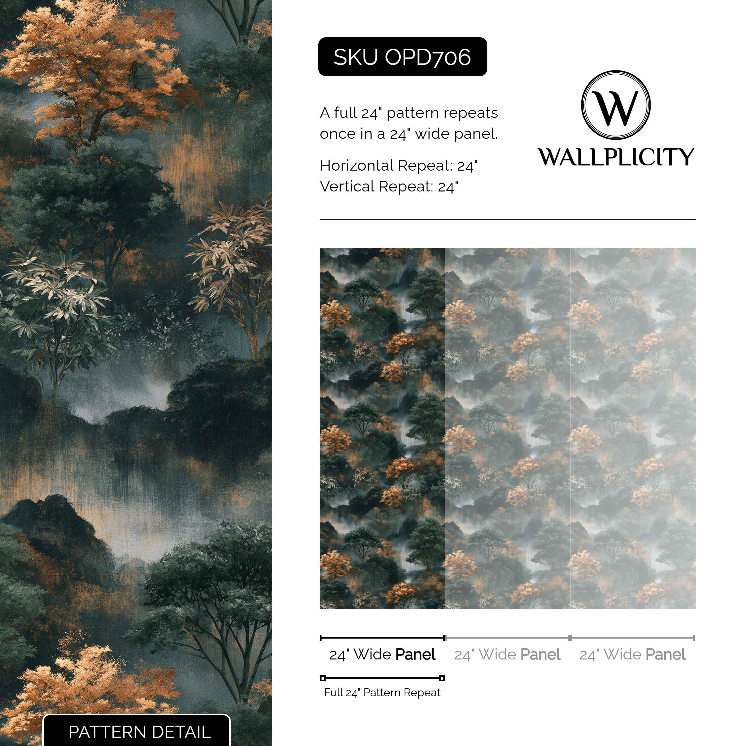 Amber Falls wallpaper pattern detail and repeat size