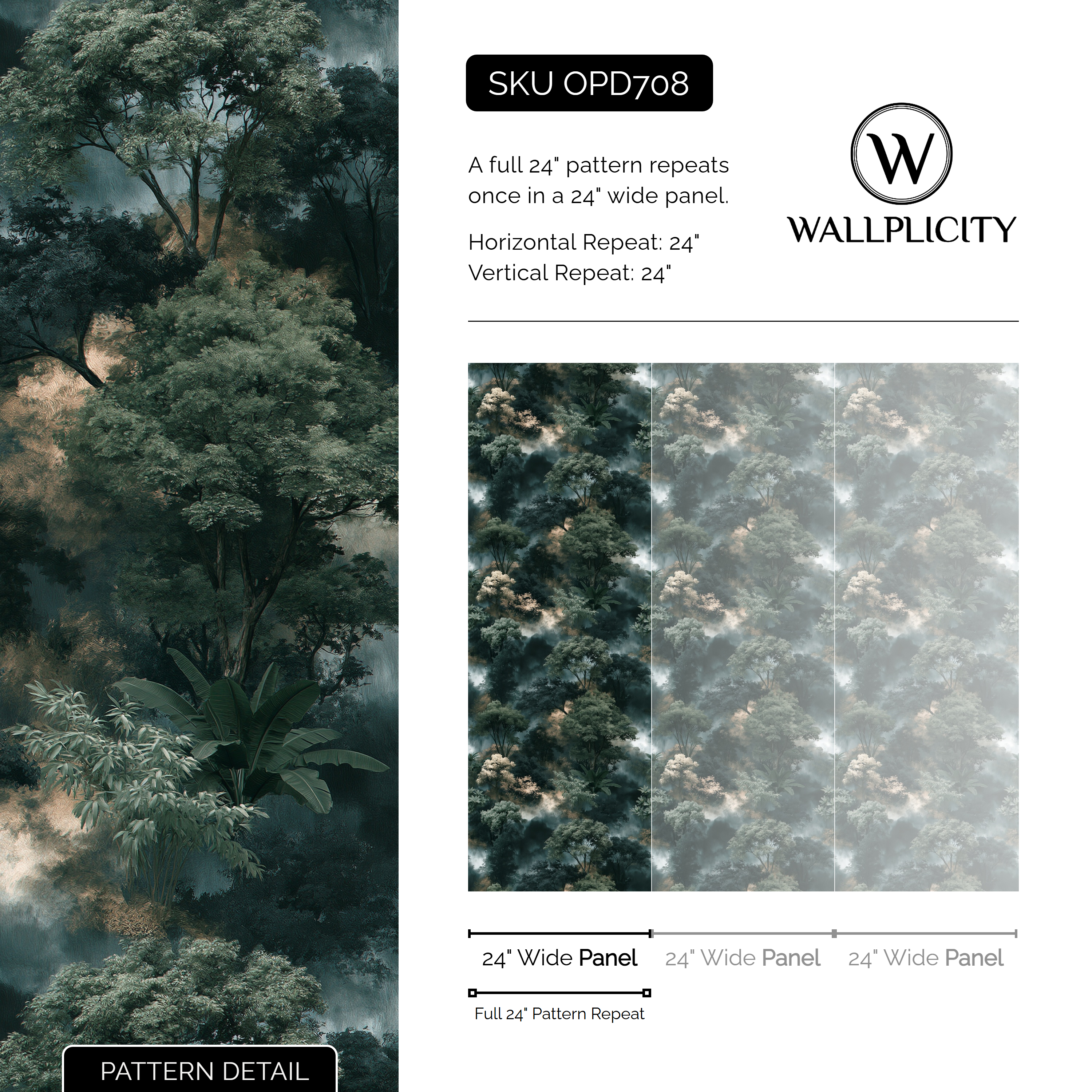 Cloud Forest wallpaper pattern detail and repeat size