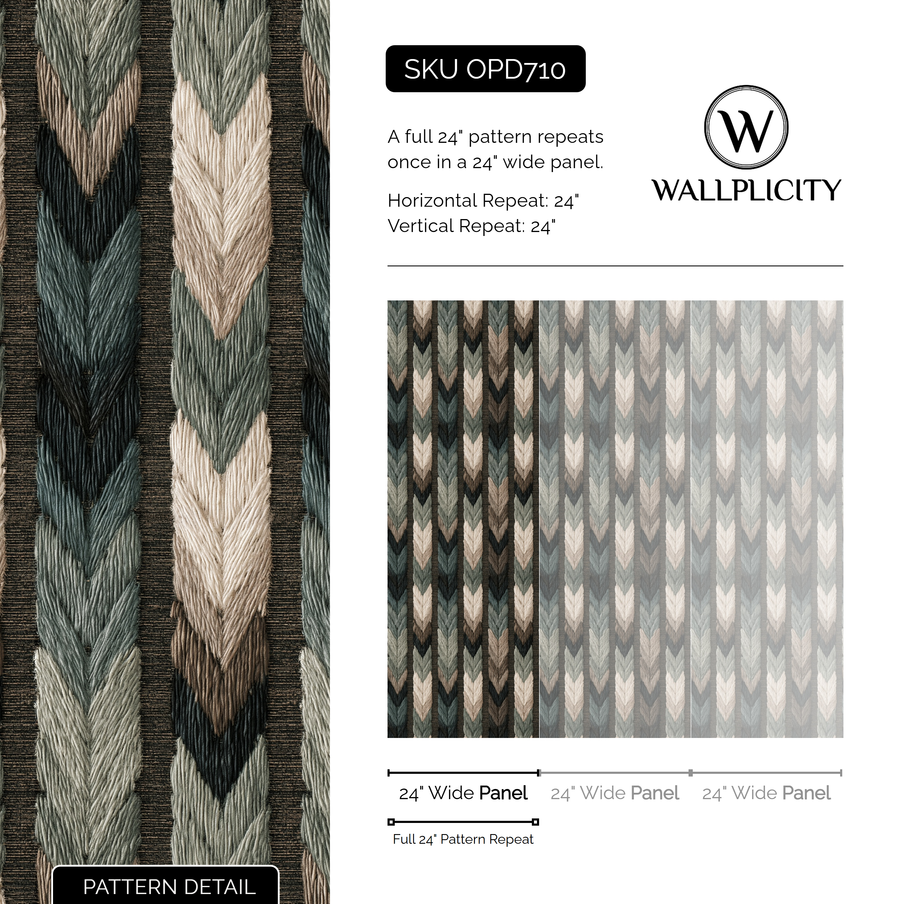 Fern Chevron wallpaper pattern detail and repeat size