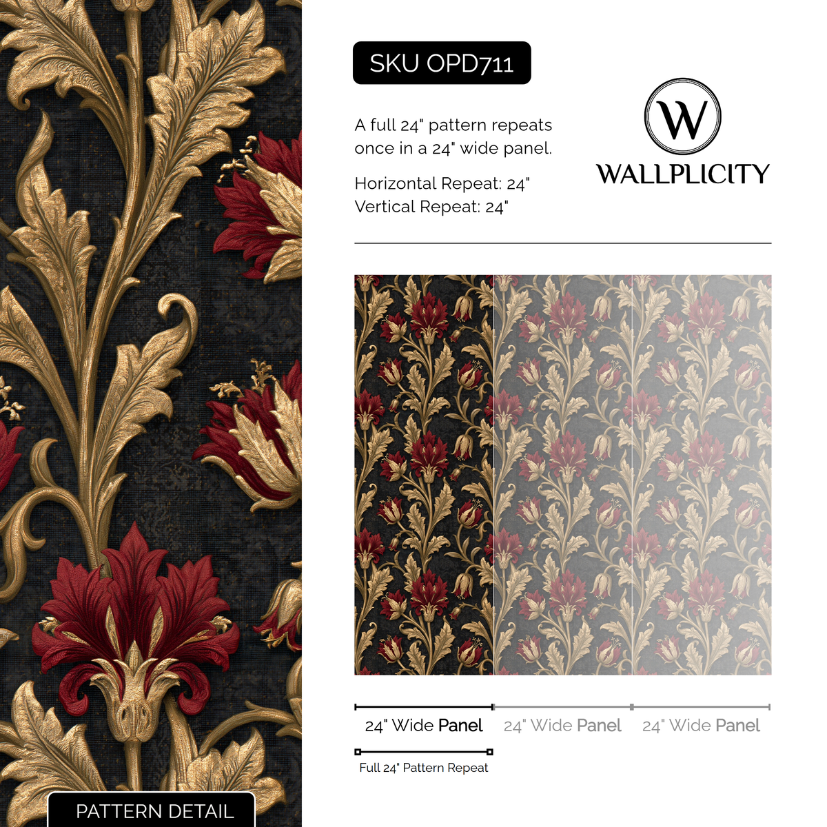 Gilded Thistle wallpaper pattern detail and repeat size