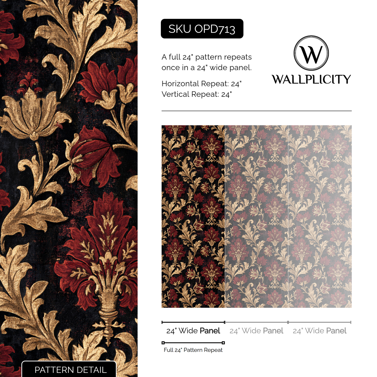 Crimson Reliquary wallpaper pattern detail and repeat size