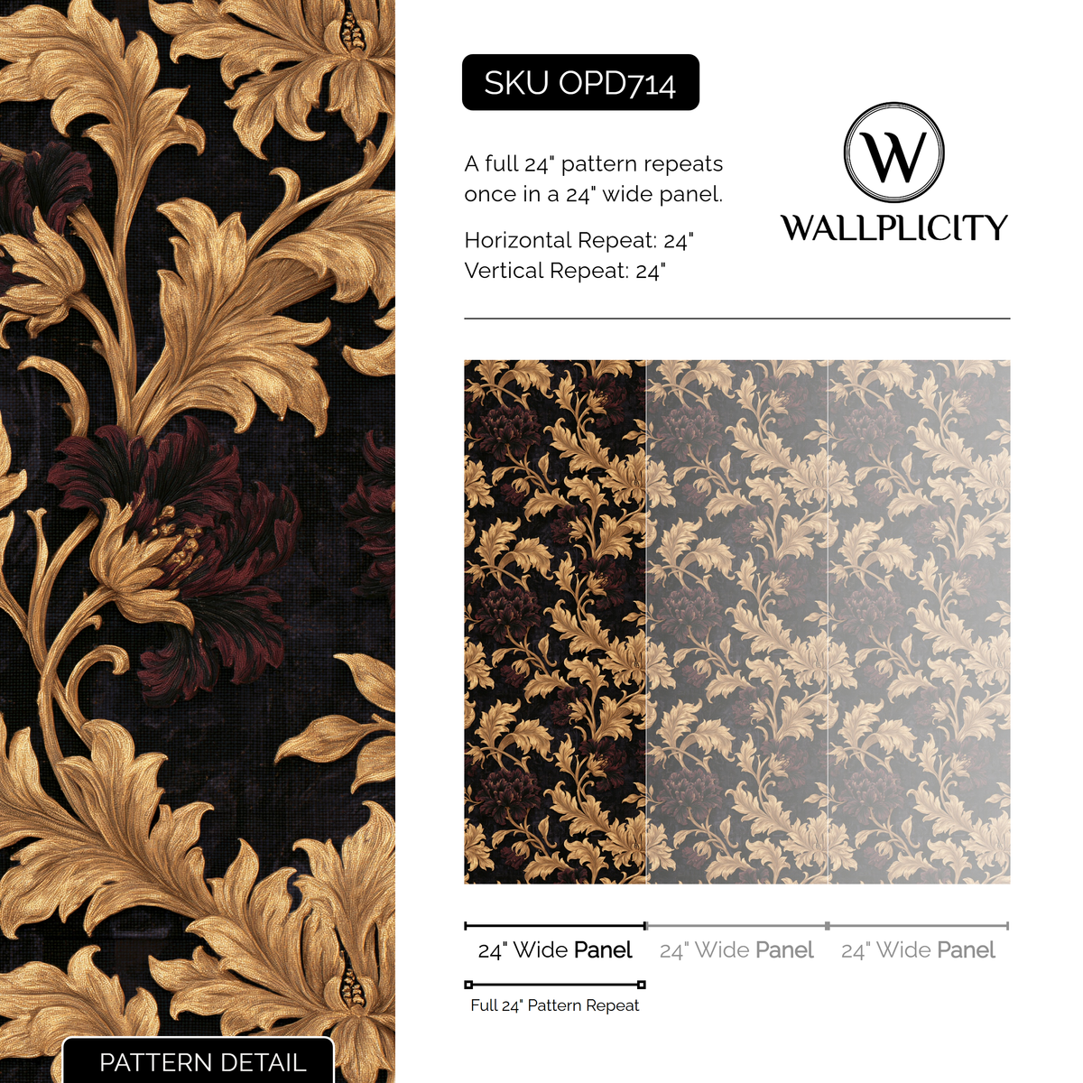 Regency Gilt wallpaper pattern detail and repeat size