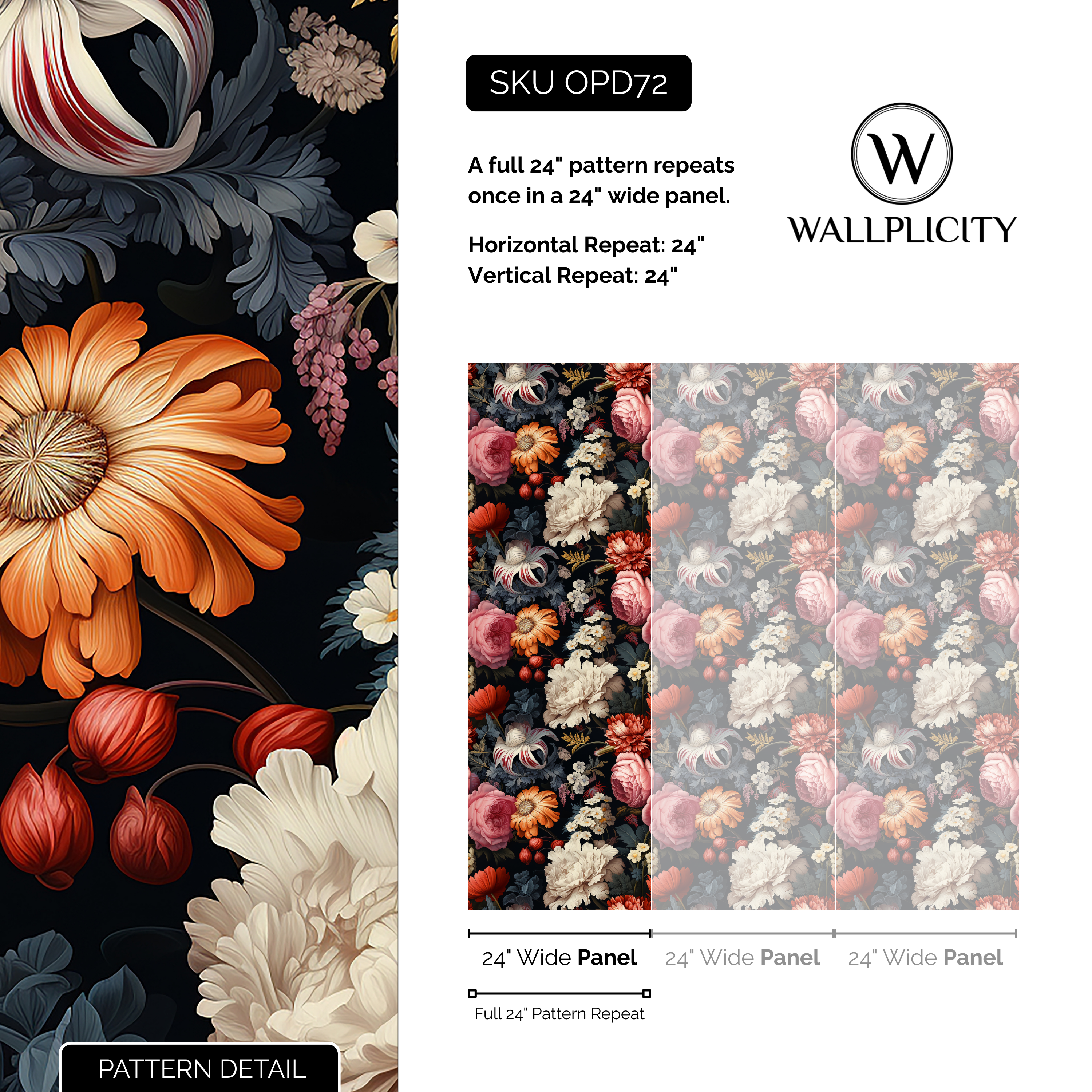 Wildflower Confetti wallpaper pattern detail and repeat size