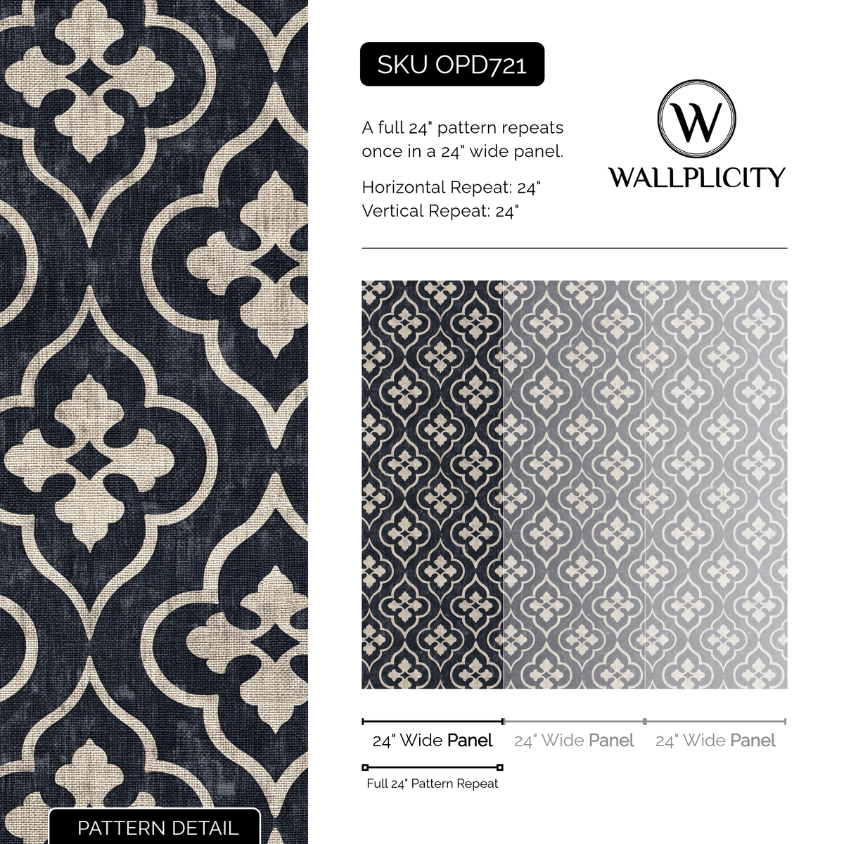 Linen Quatrefoil wallpaper pattern detail and repeat size
